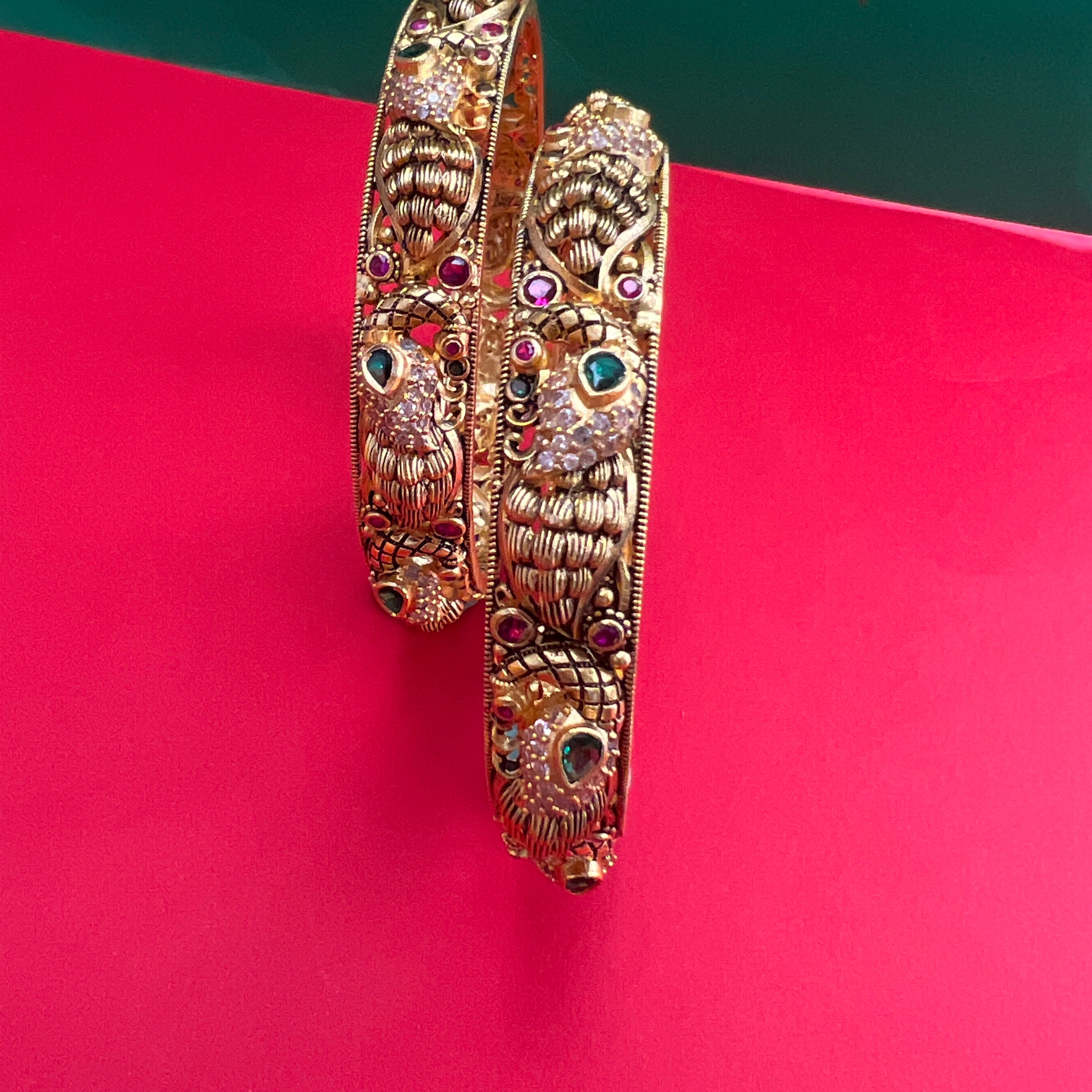 925 Silver Gold Plated Peacock Bangle-1222