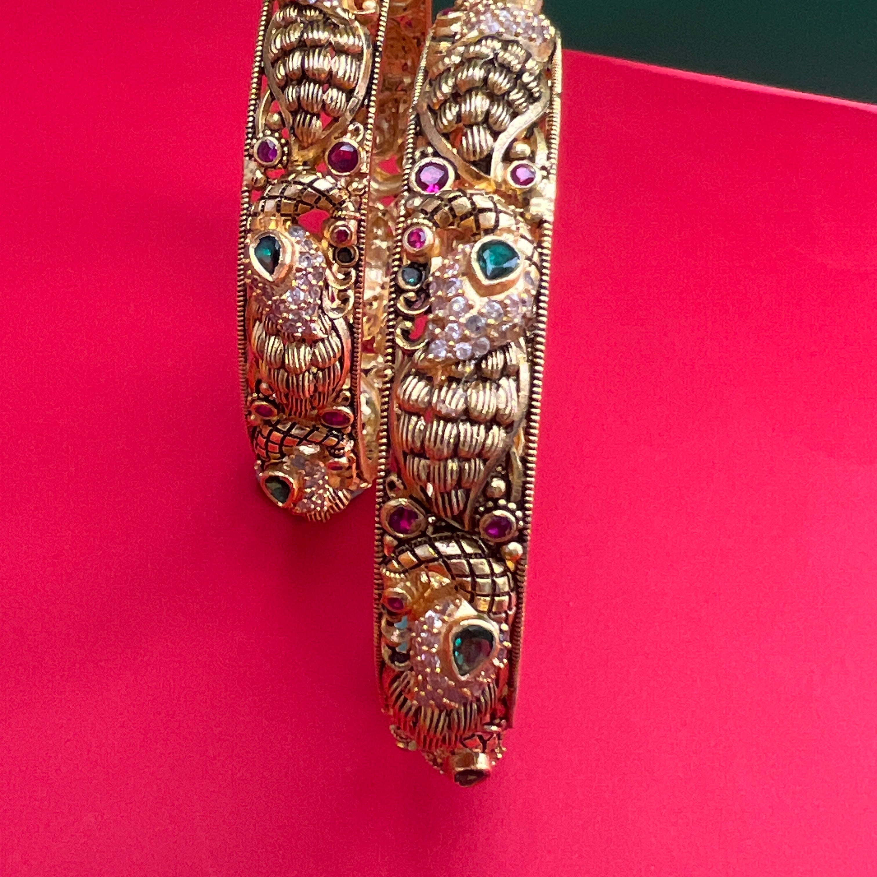 925 Silver Gold Plated Peacock Bangle-1222