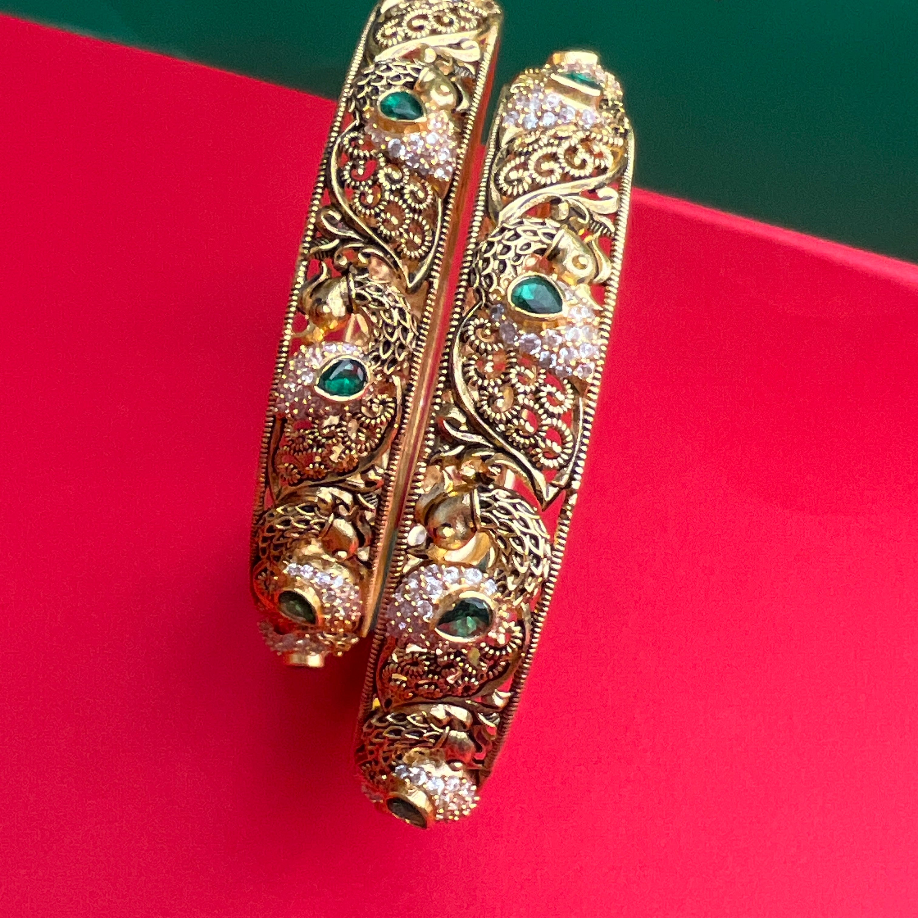 925 Silver Gold Plated Peacock Bangle-1223
