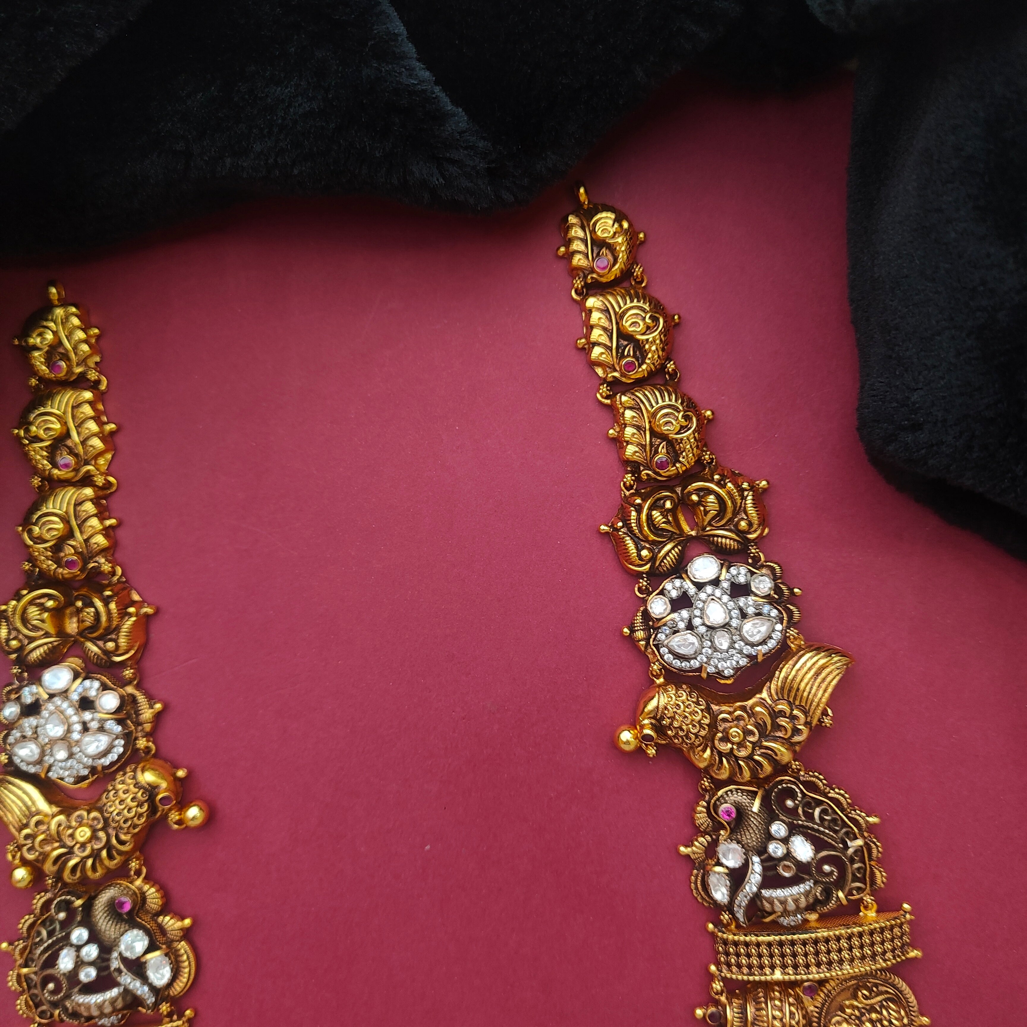 925 Silver Gold Plated Polki Lakshmi Ruby  Haram-0010