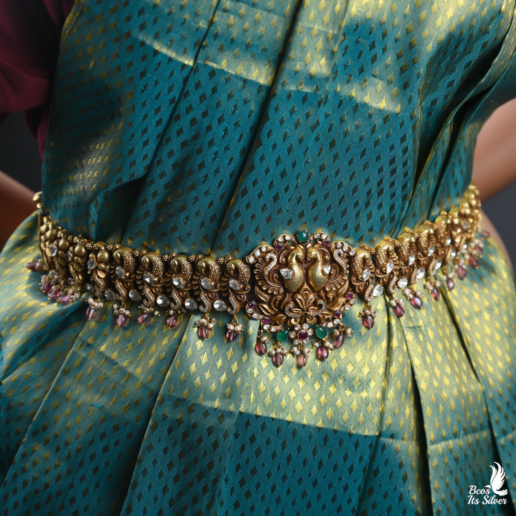 925 Silver Gold Plated Polki Nakashi Waist Belt - 2825