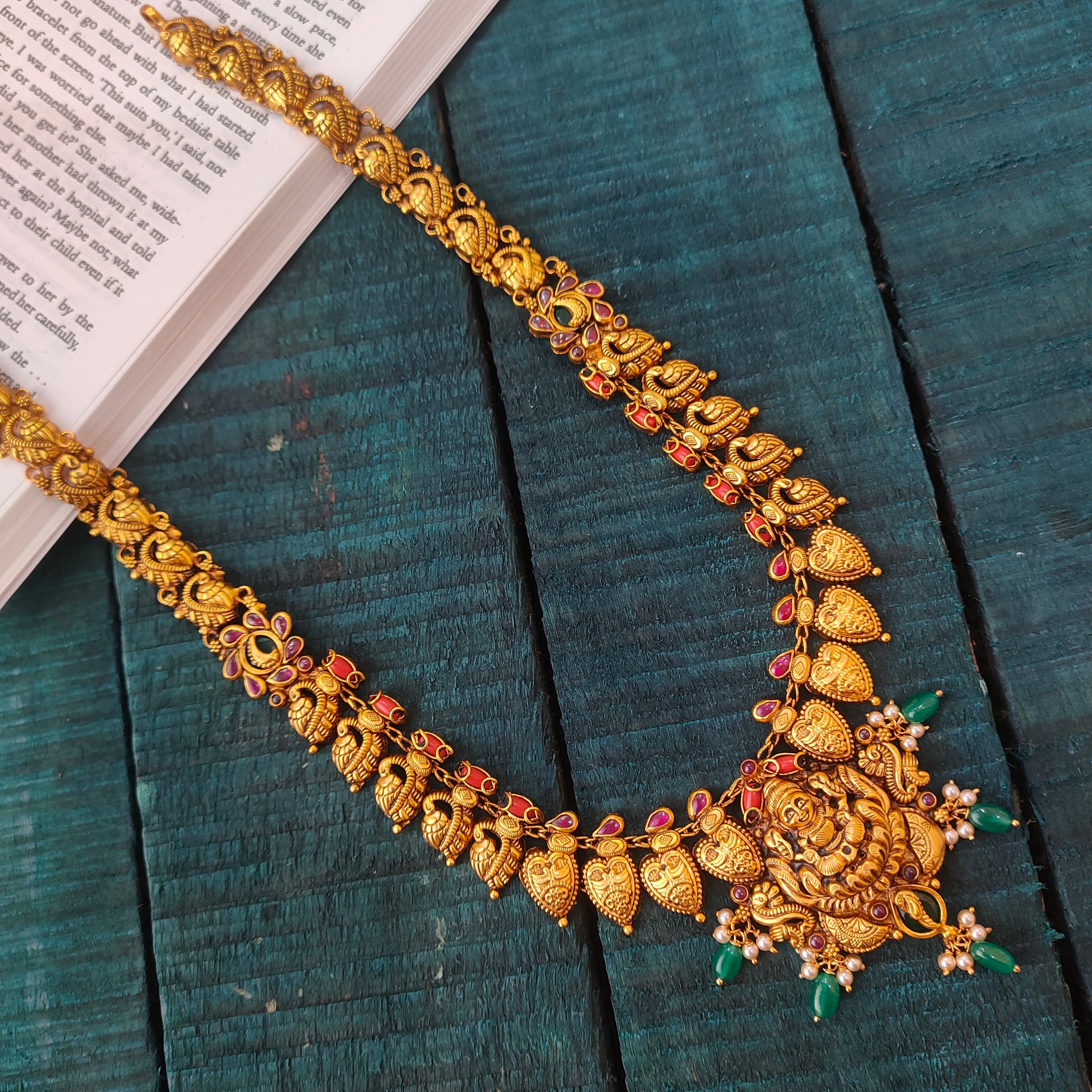 925 Silver Gold Plated Smily Lakshmi Nakshi Haram-0534