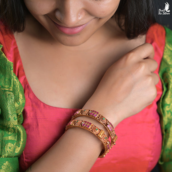 925 Silver Kundan Bangle - 0407