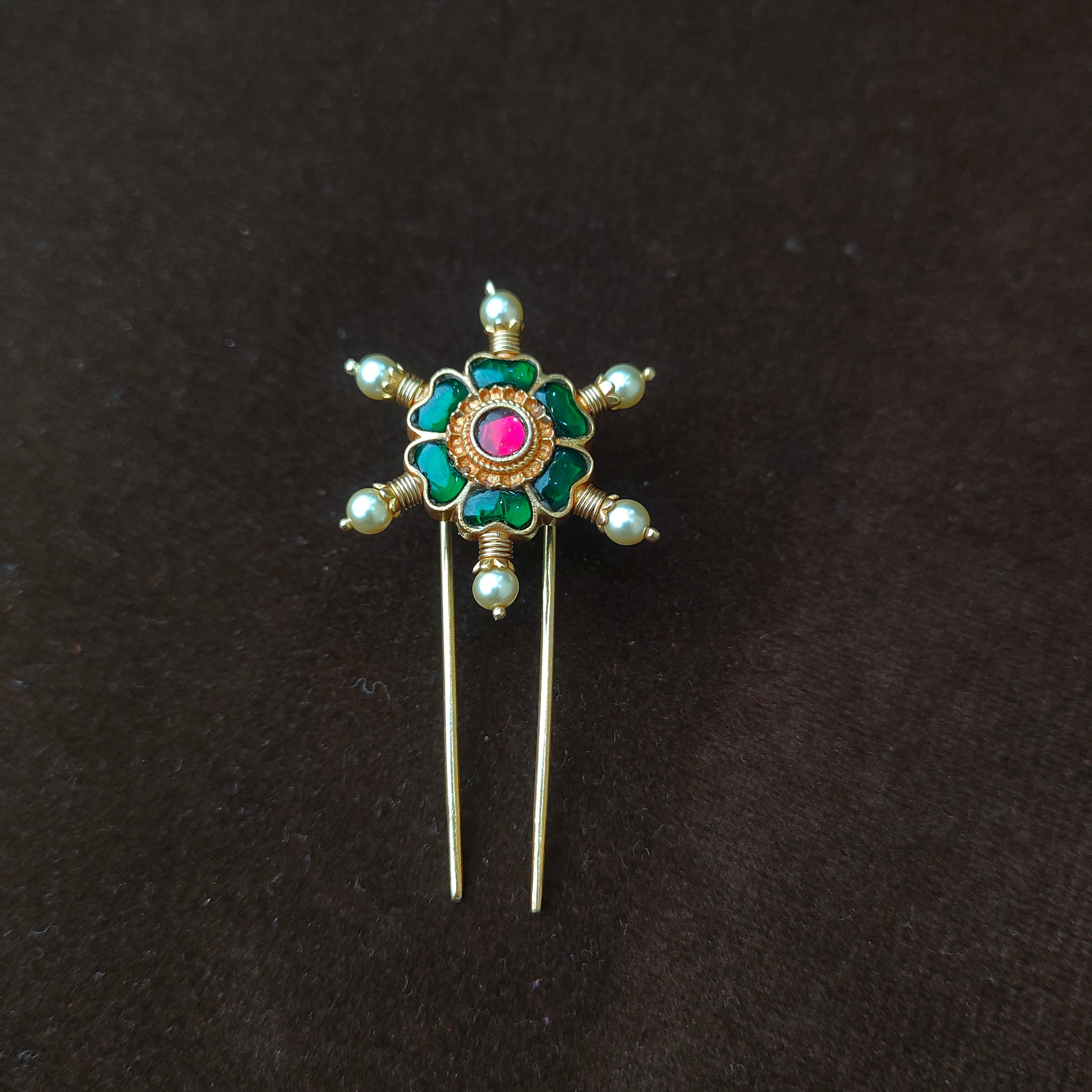 925 Silver Kundan Hair Brooch-0047