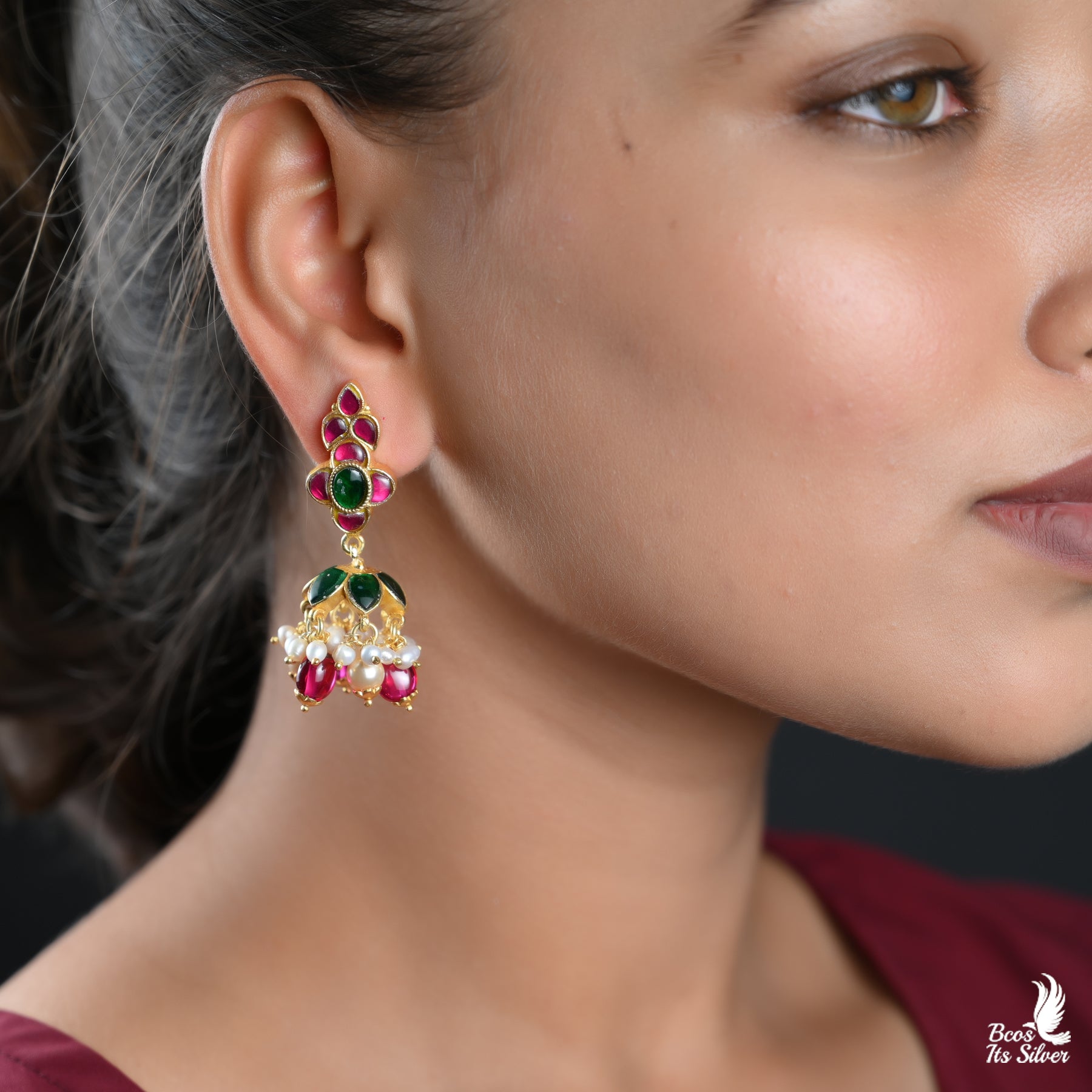 925 Silver Kundan Jhumka - 3891