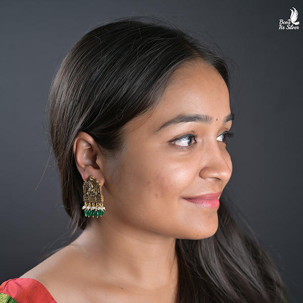 925 Silver Gold Plated Nakshi Stud-0463