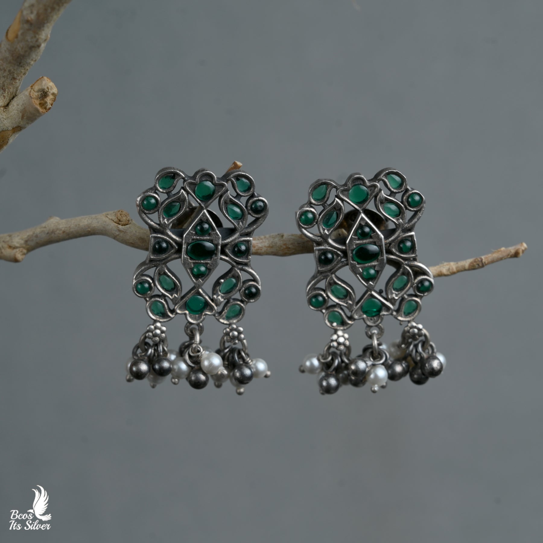 925 Silver Oxidized Chandbali - 4401
