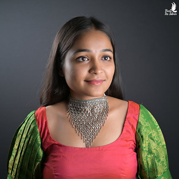 925 Silver Oxidized Choker come Mask-0411