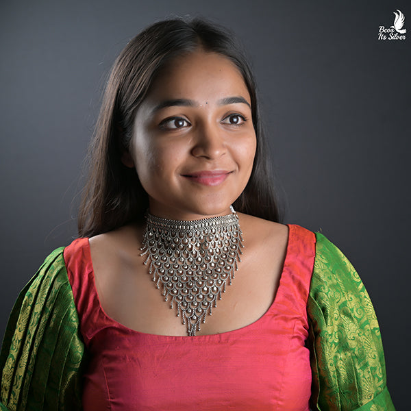 925 Silver Oxidized Choker come Mask-0411
