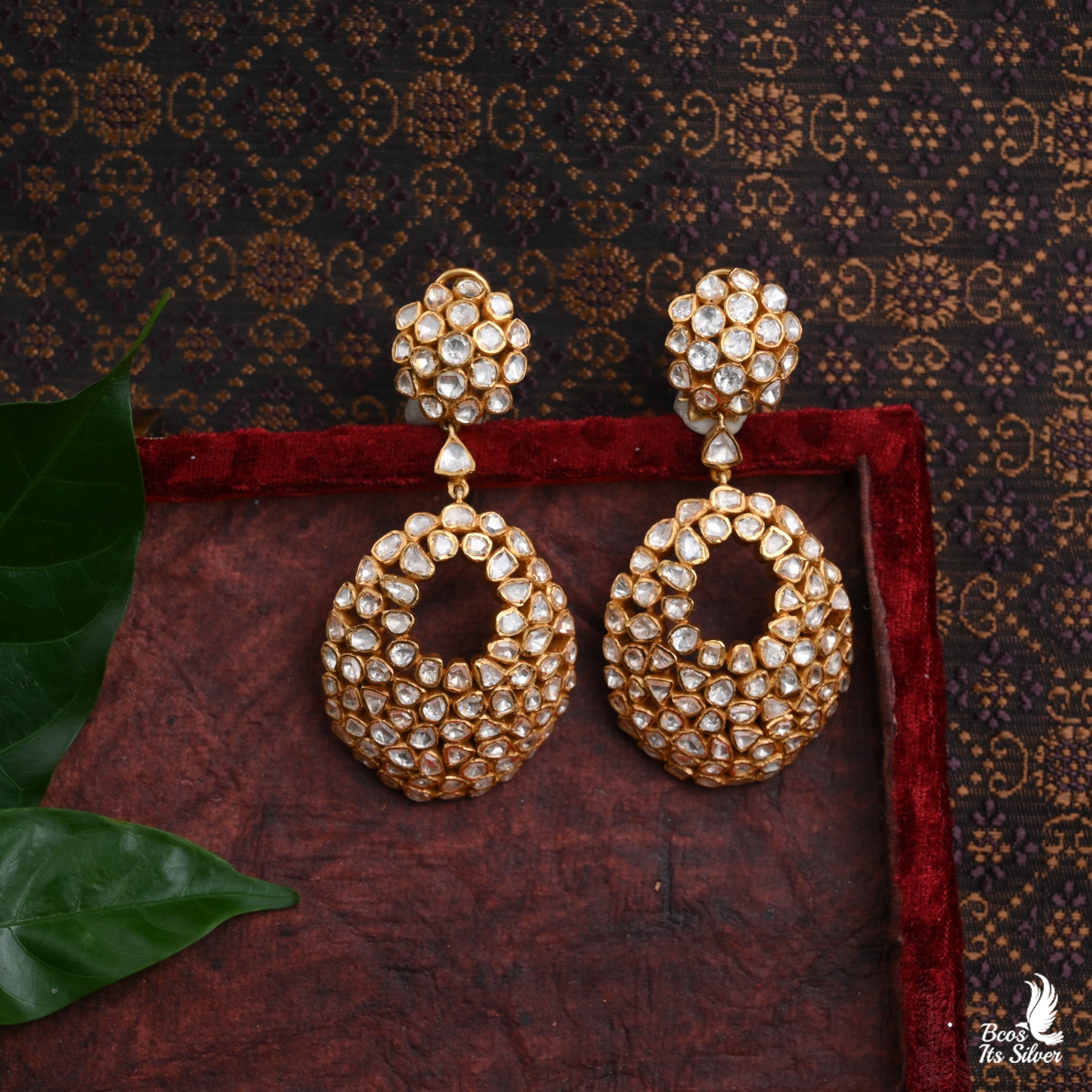925 Silver  Polki Earring - 3408