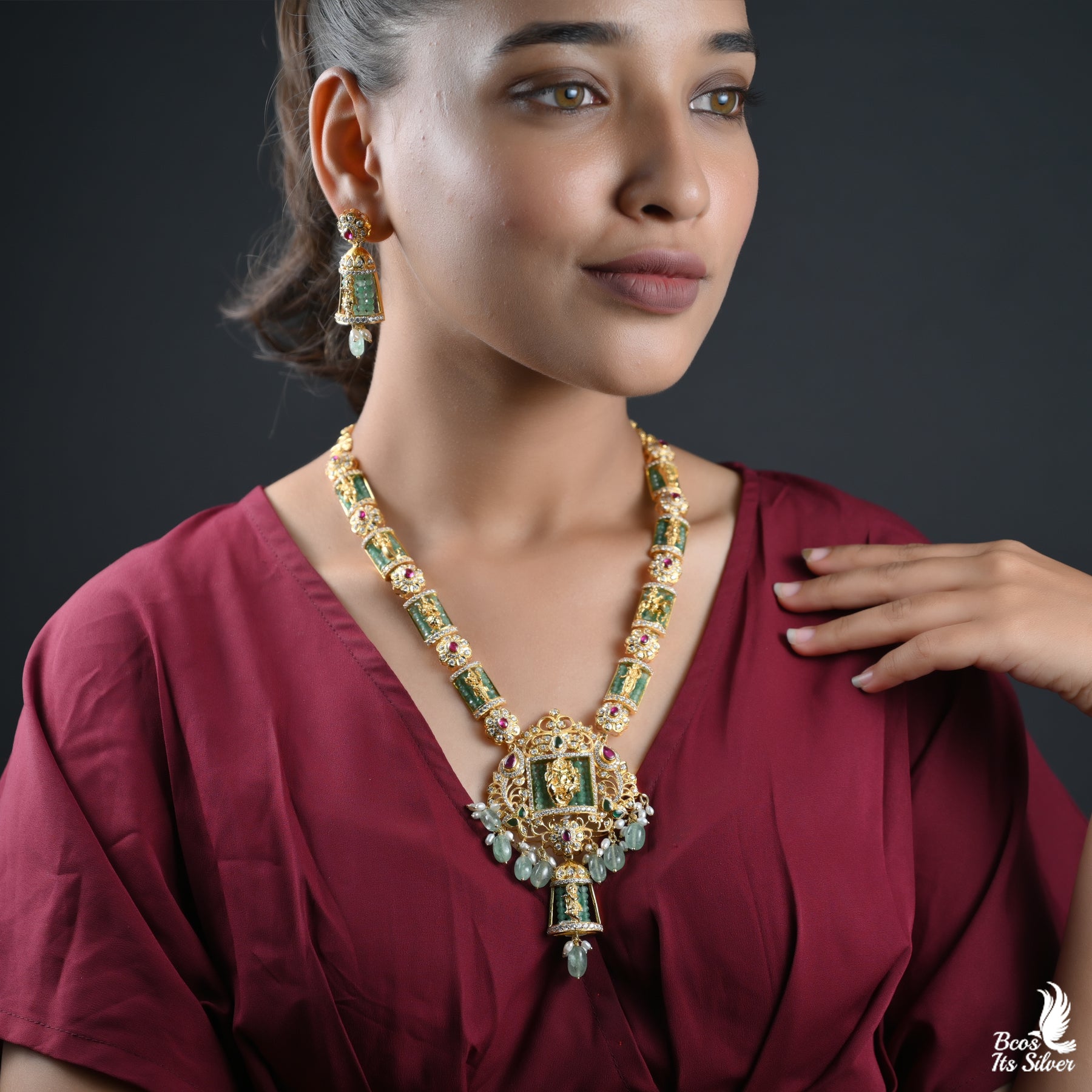 925 Silver Theia Diamond Look  Haram With Earring- 4002