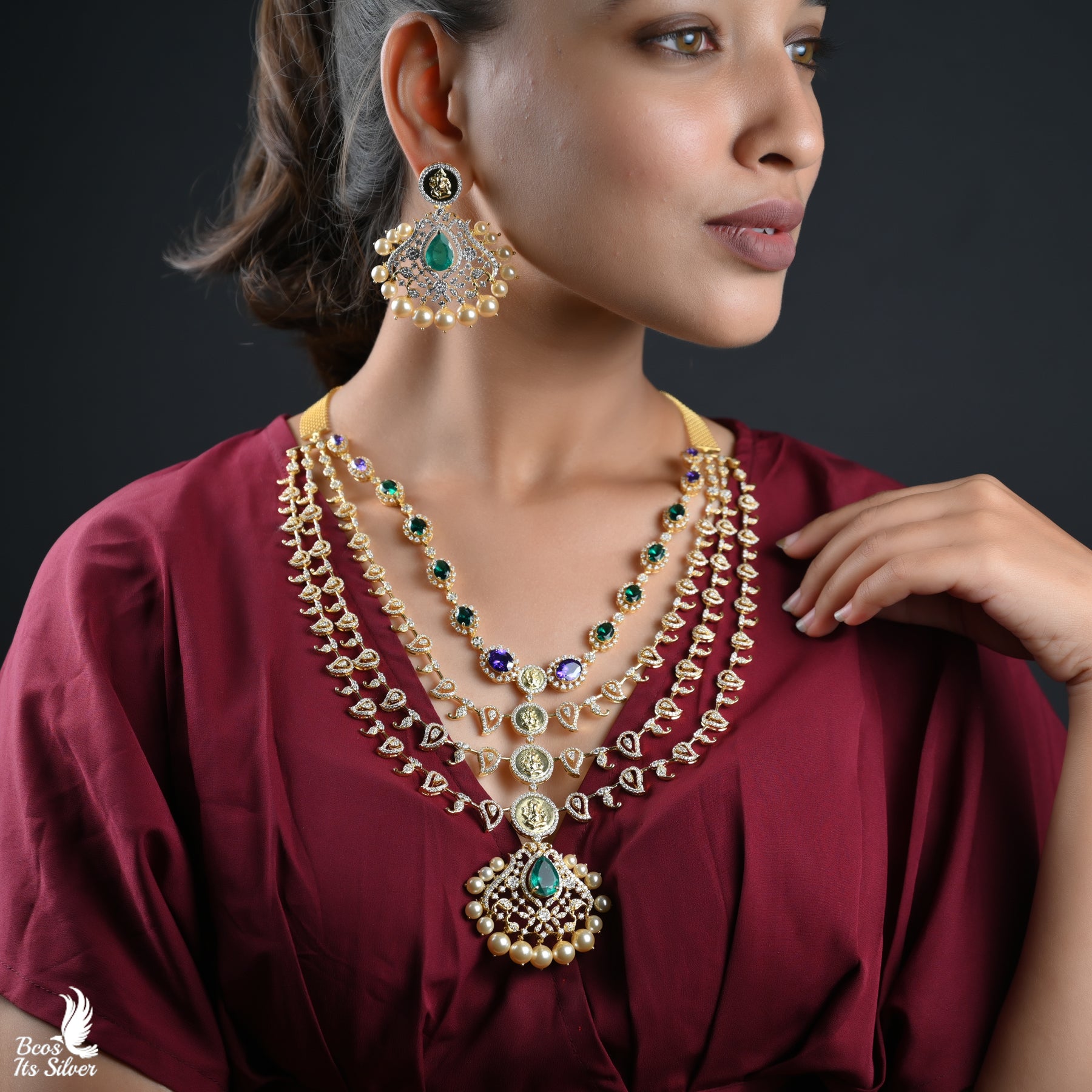925 Silver Theia Diamond Look  Haram set - 4005