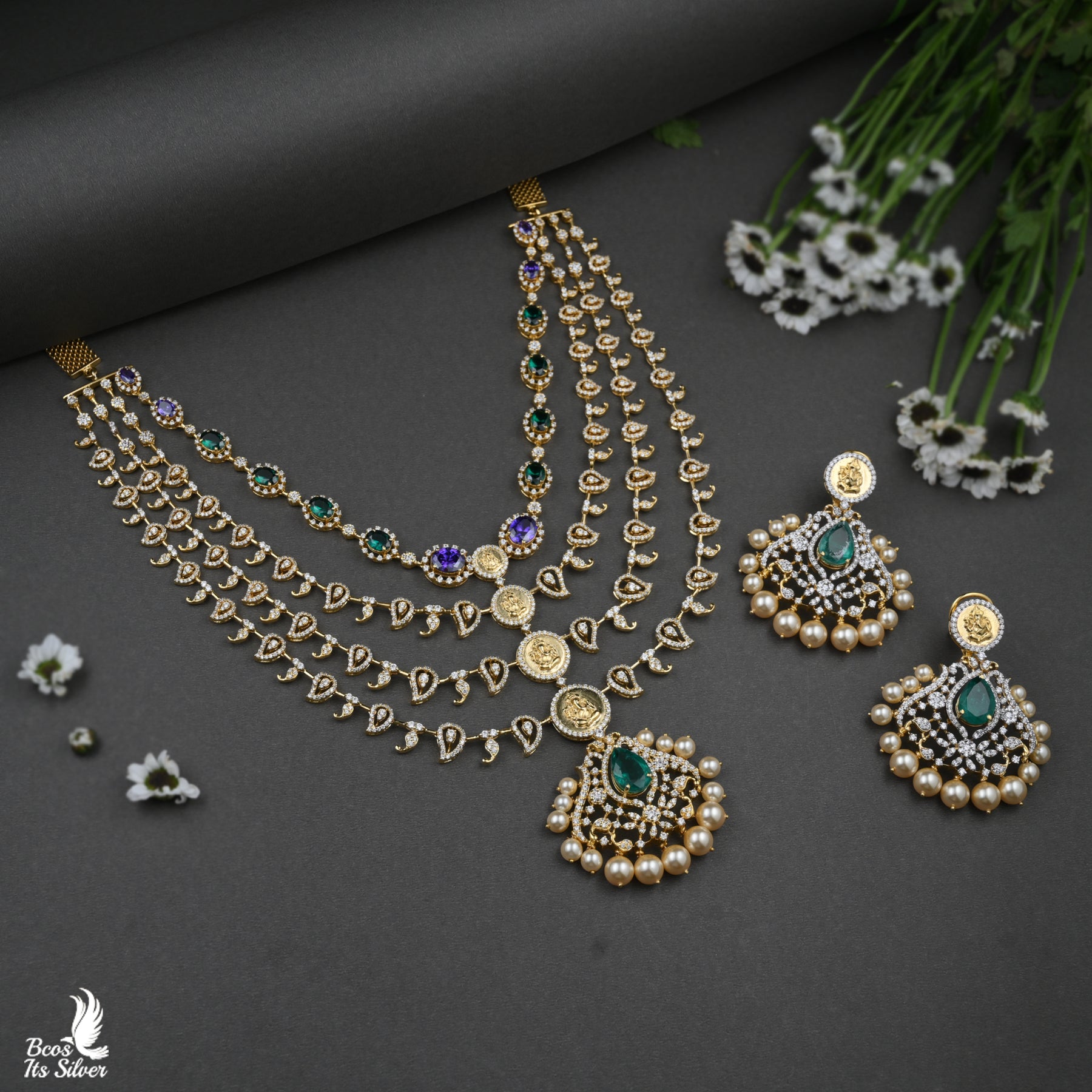 925 Silver Theia Diamond Look  Haram set - 4005