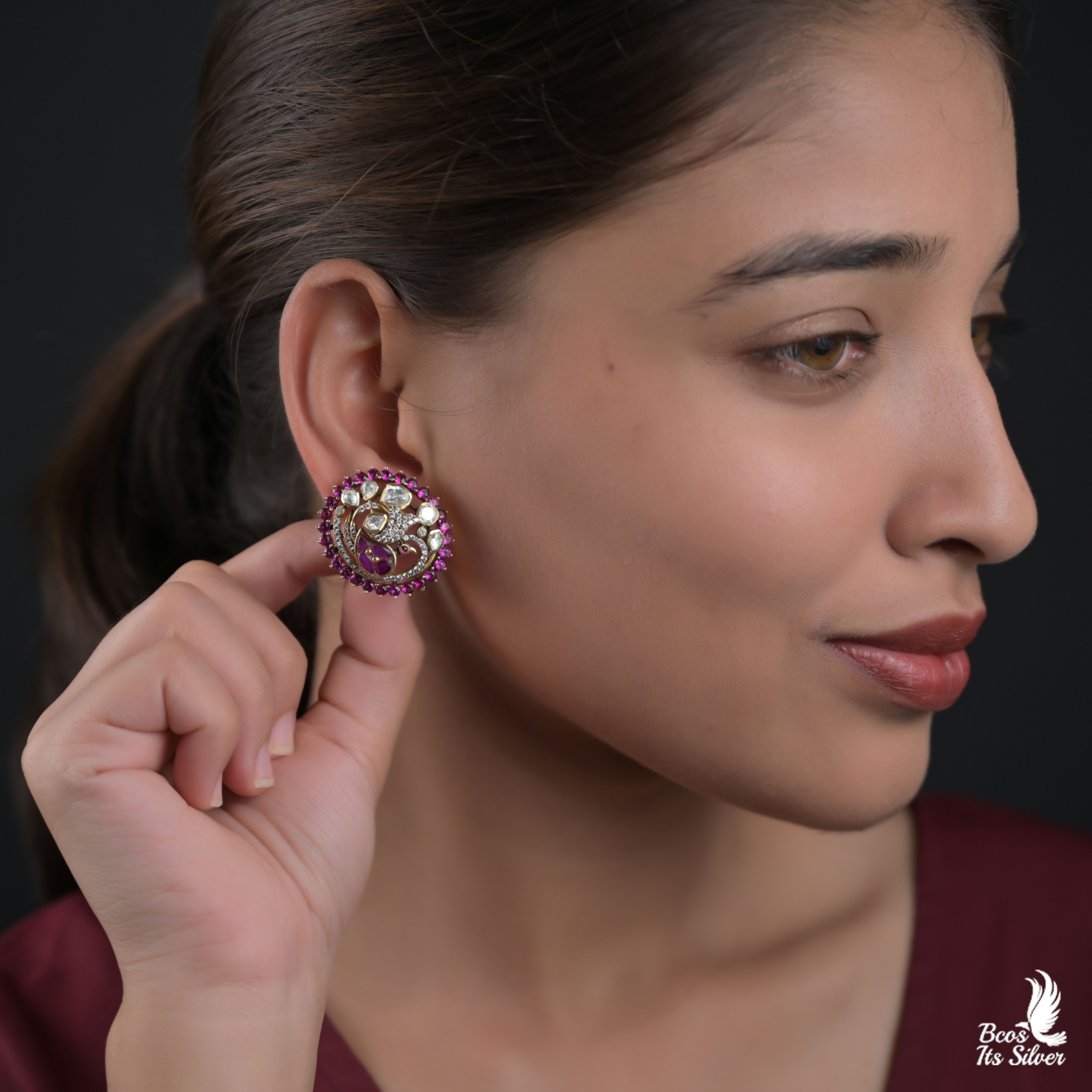 925 Silver Victorian Nakshi EarStud  - 8291