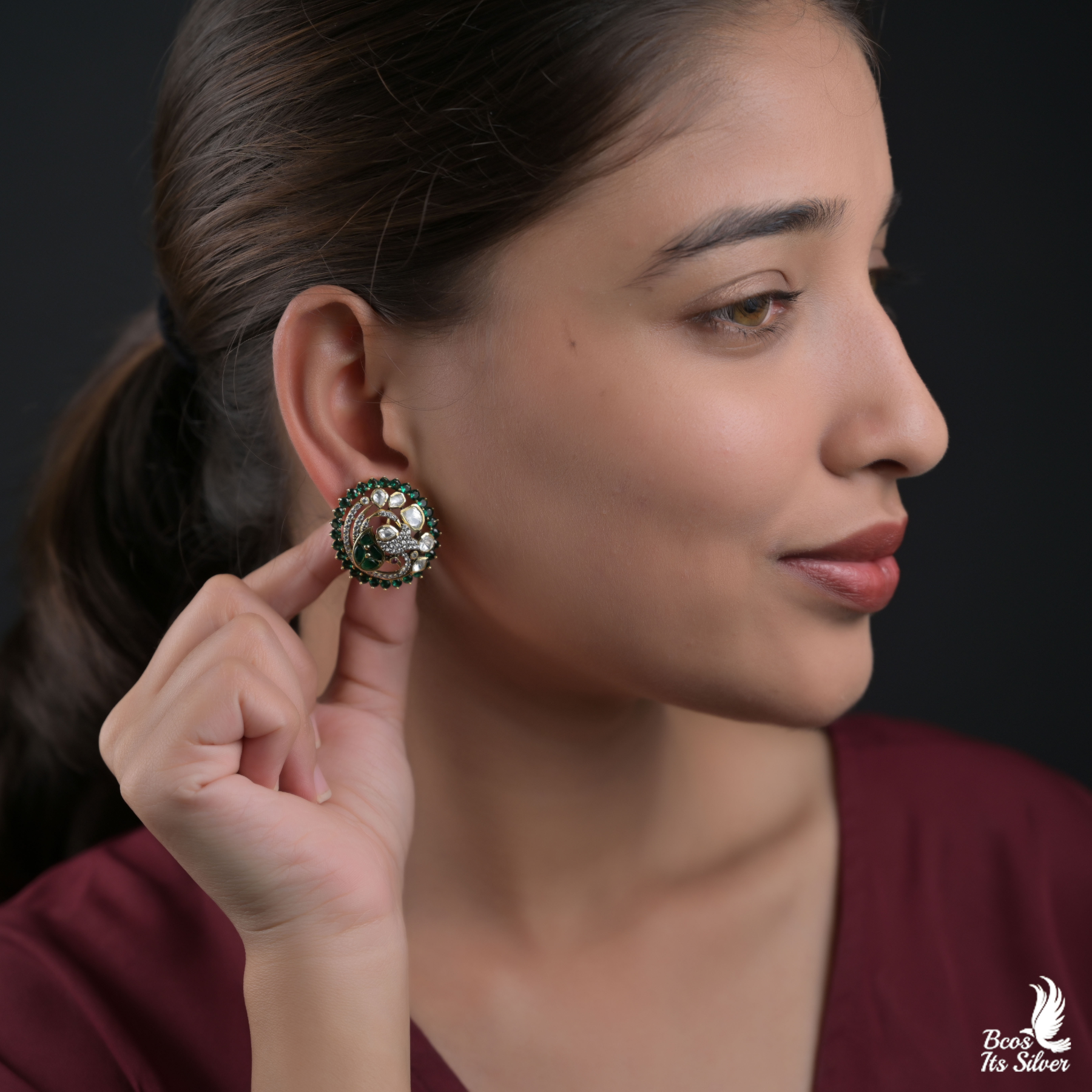925 Silver Victorian Nakshi EarStud  - 8297