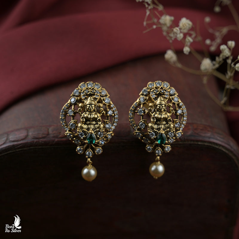 925 Silver Victorian Nakshi Ear Stud - 0059