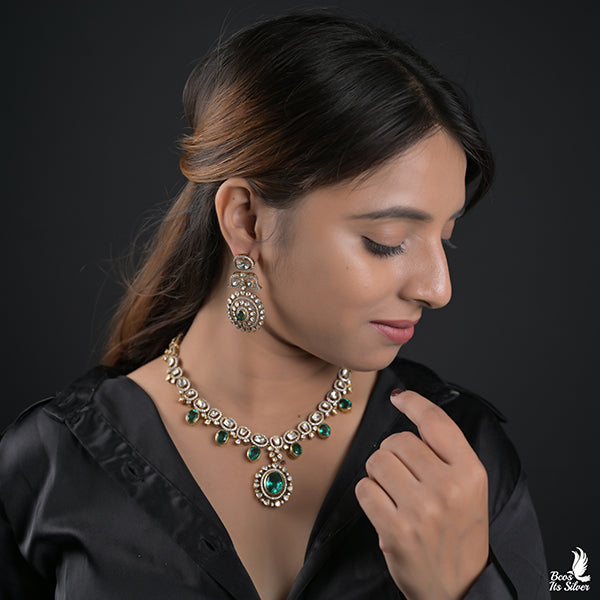925 Silver Victorian Necklace with Earring-0915