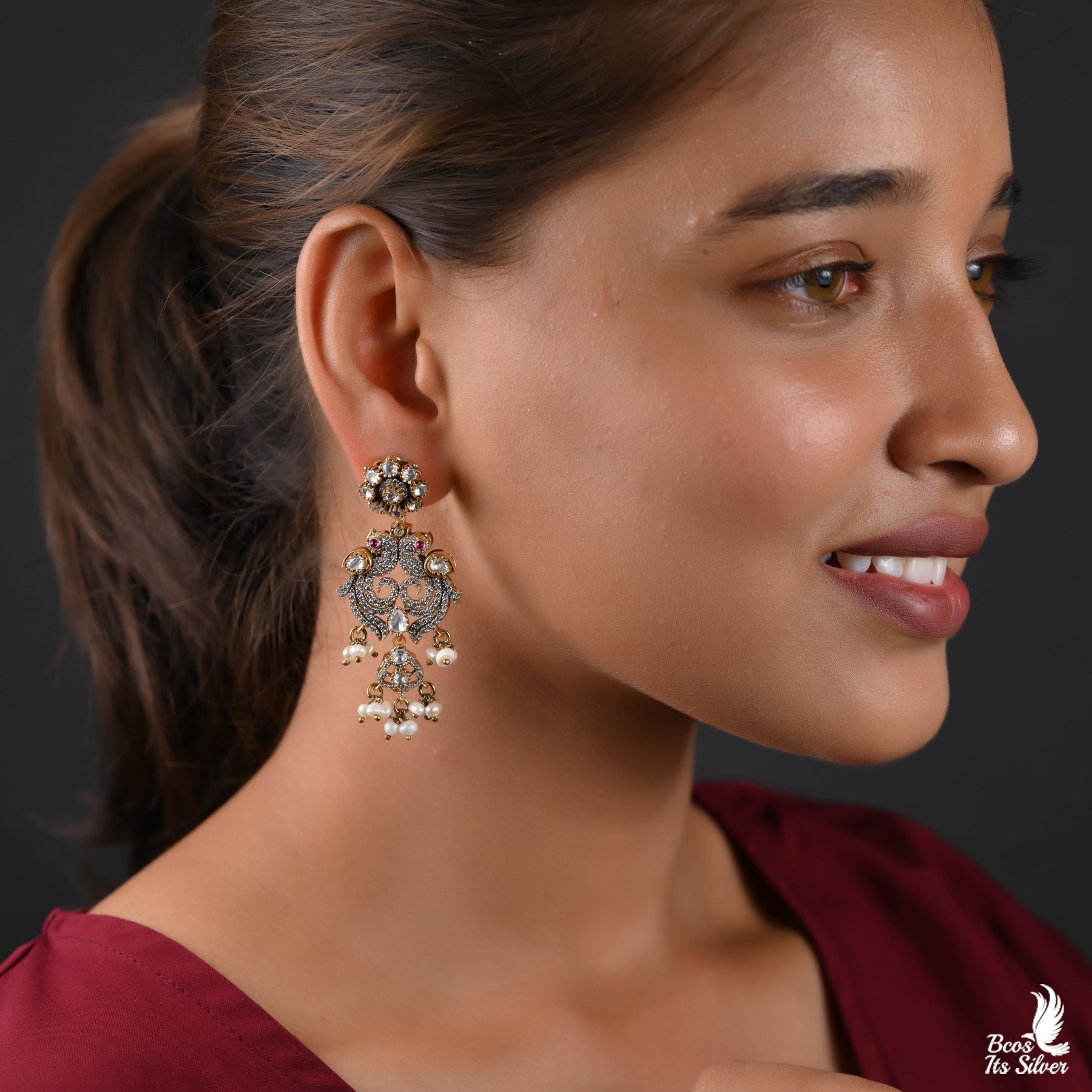 925 Silver Victorian Peacock Earring - 3271