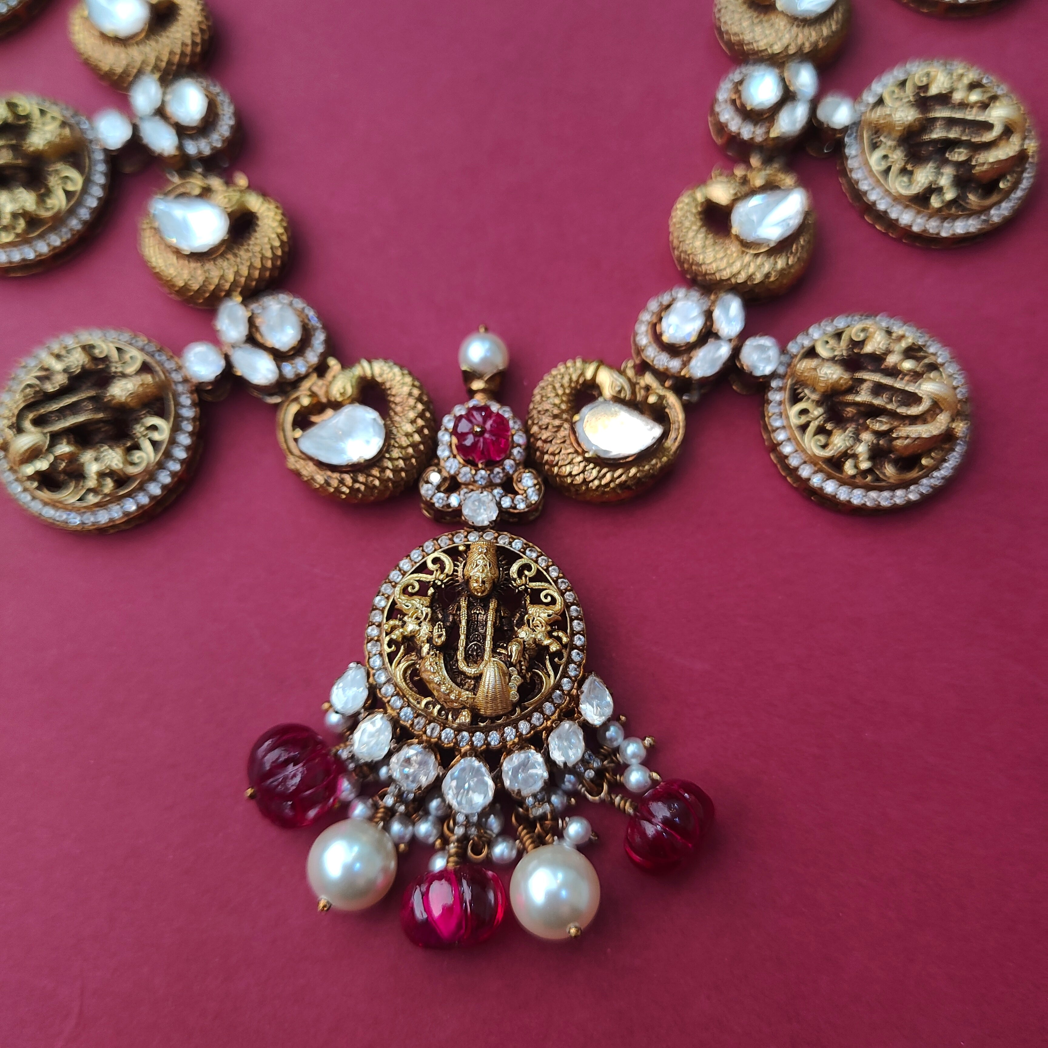 925 Silver Victorian Polki Nakshi Haram  -5116