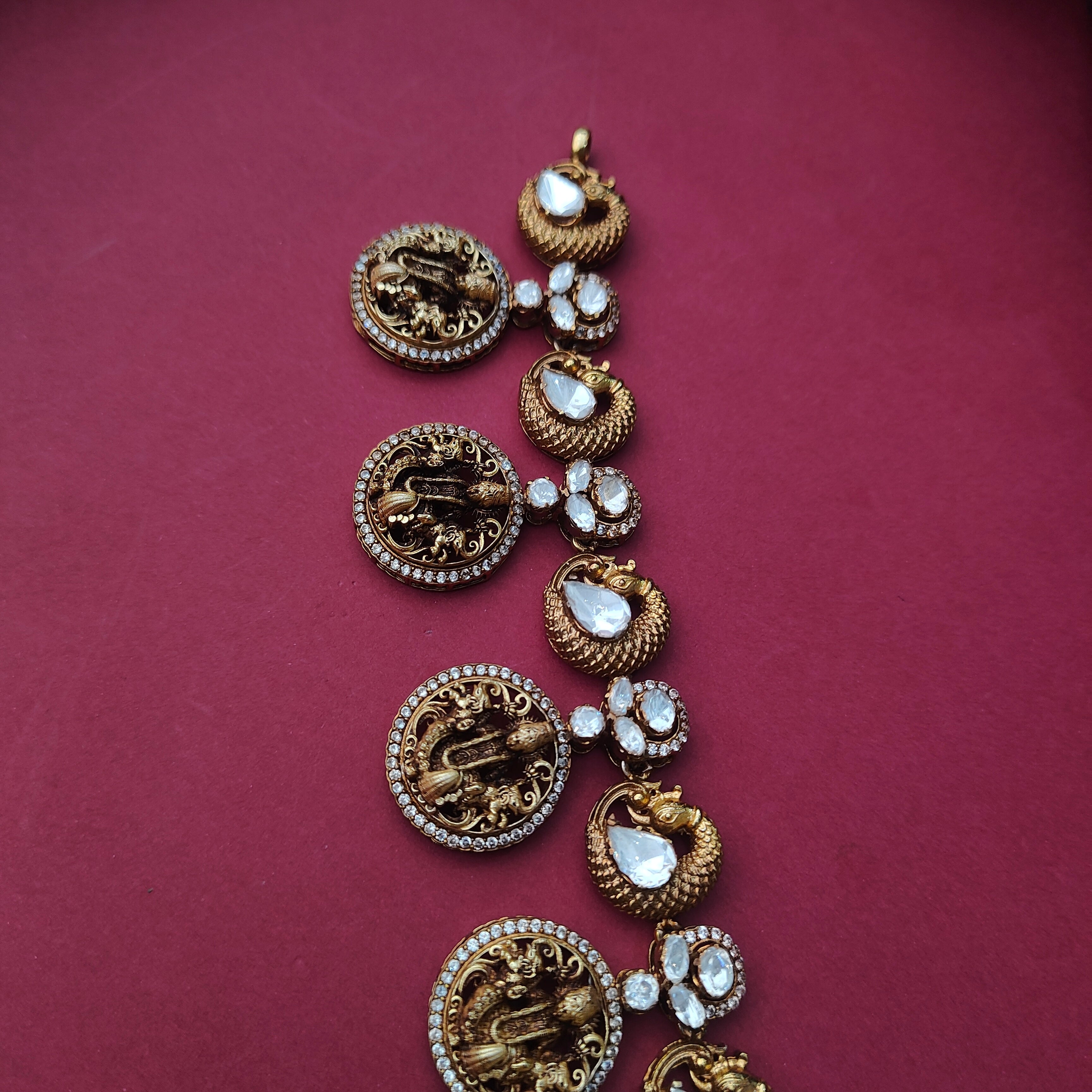 925 Silver Victorian Polki Nakshi Haram  -5116