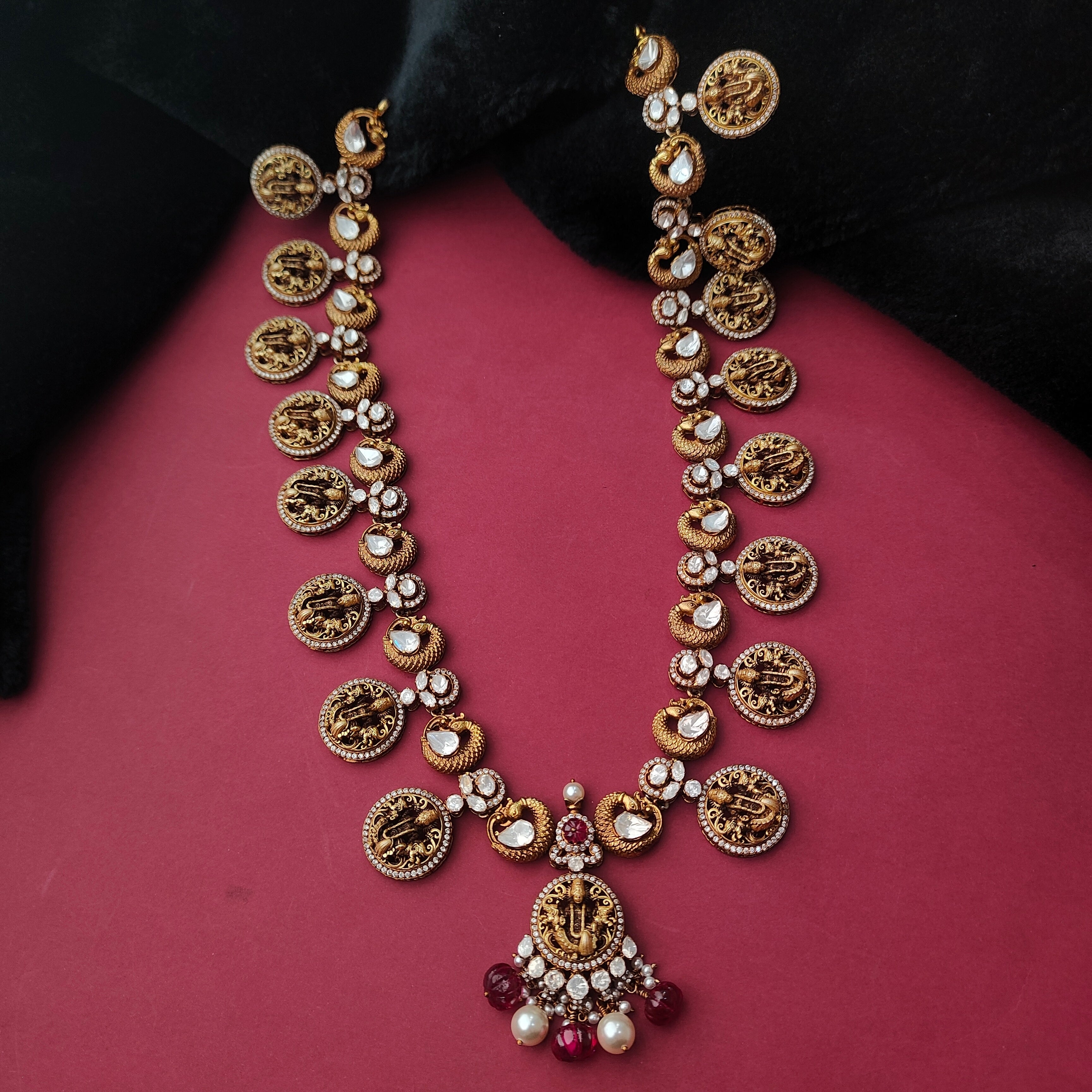 925 Silver Victorian Polki Nakshi Haram  -5116