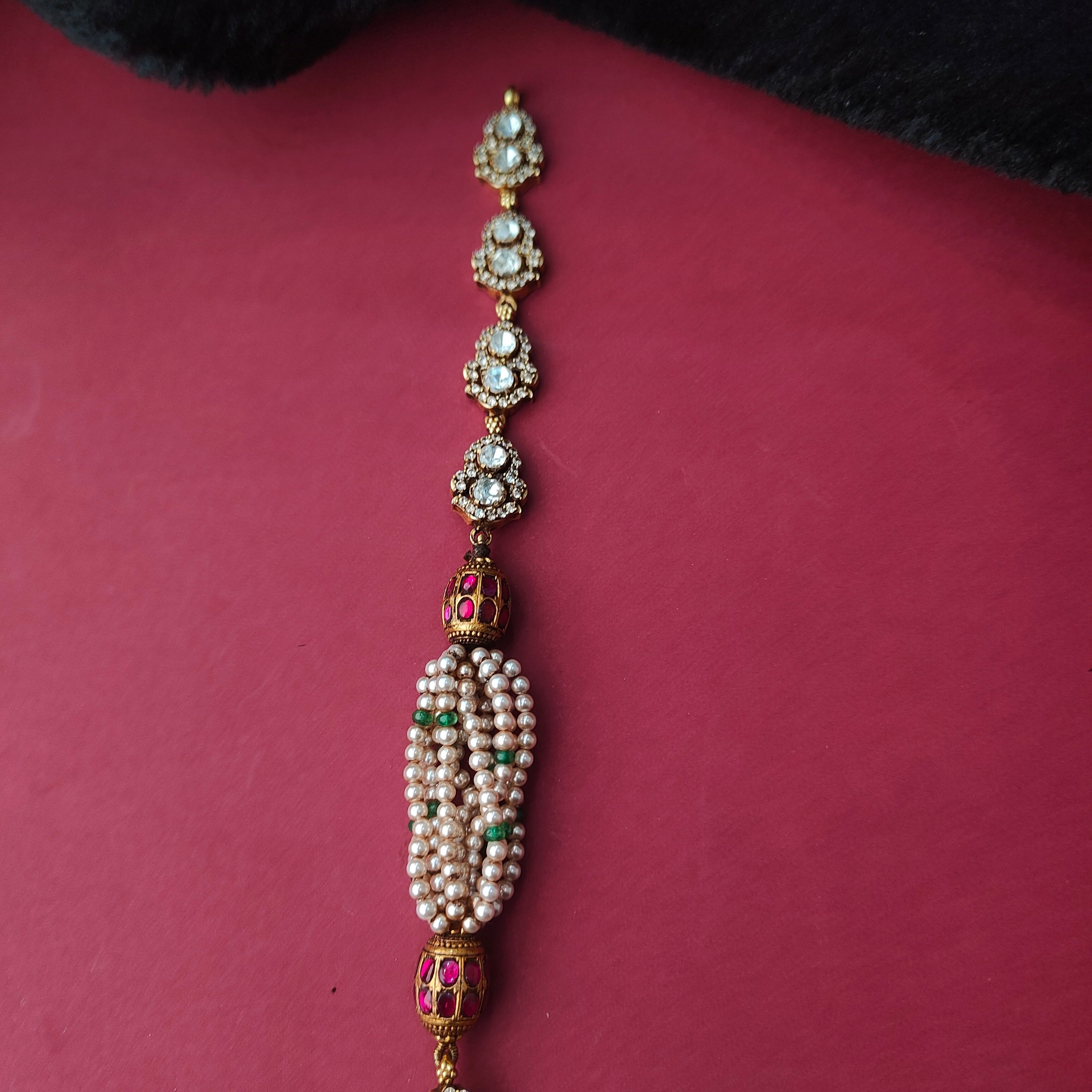 925 Silver Victorian Polki Nakshi Haram  - 5117