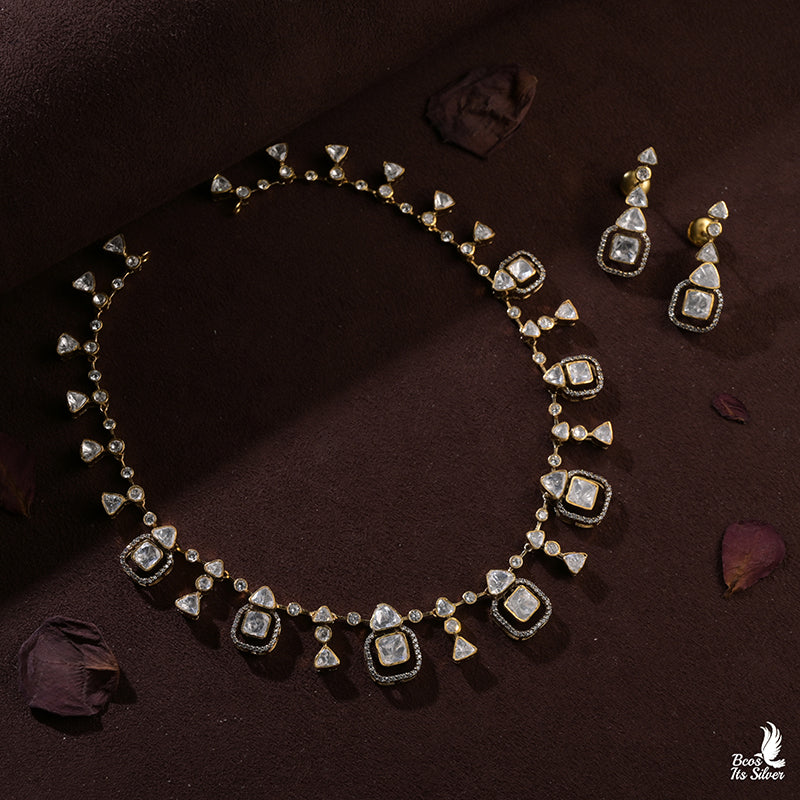 925 Silver Victorian Polki necklace set - 0112