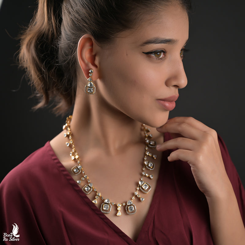 925 Silver Victorian Polki necklace set - 0112