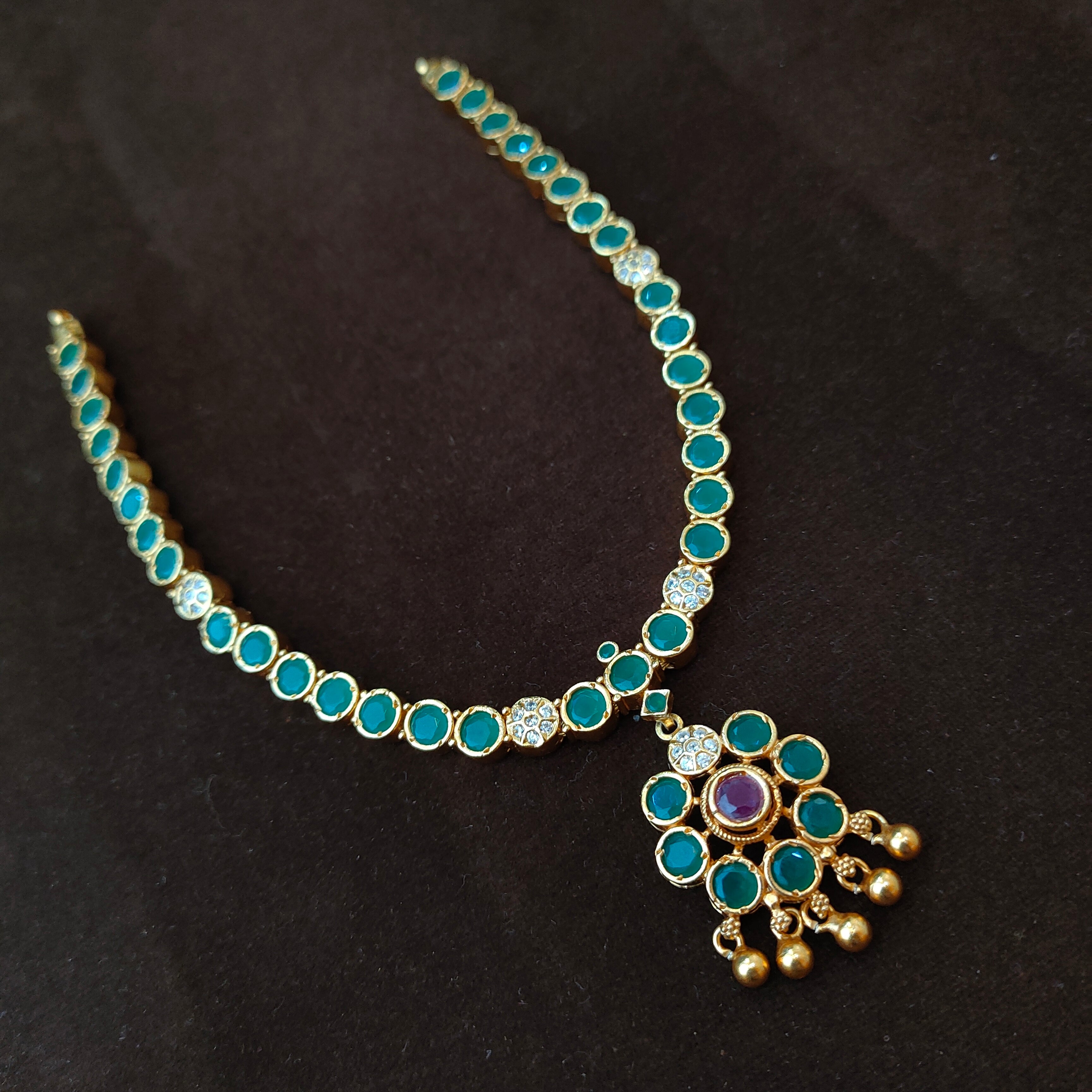 925 Silver Gold Plated Attigai Necklace set-1678