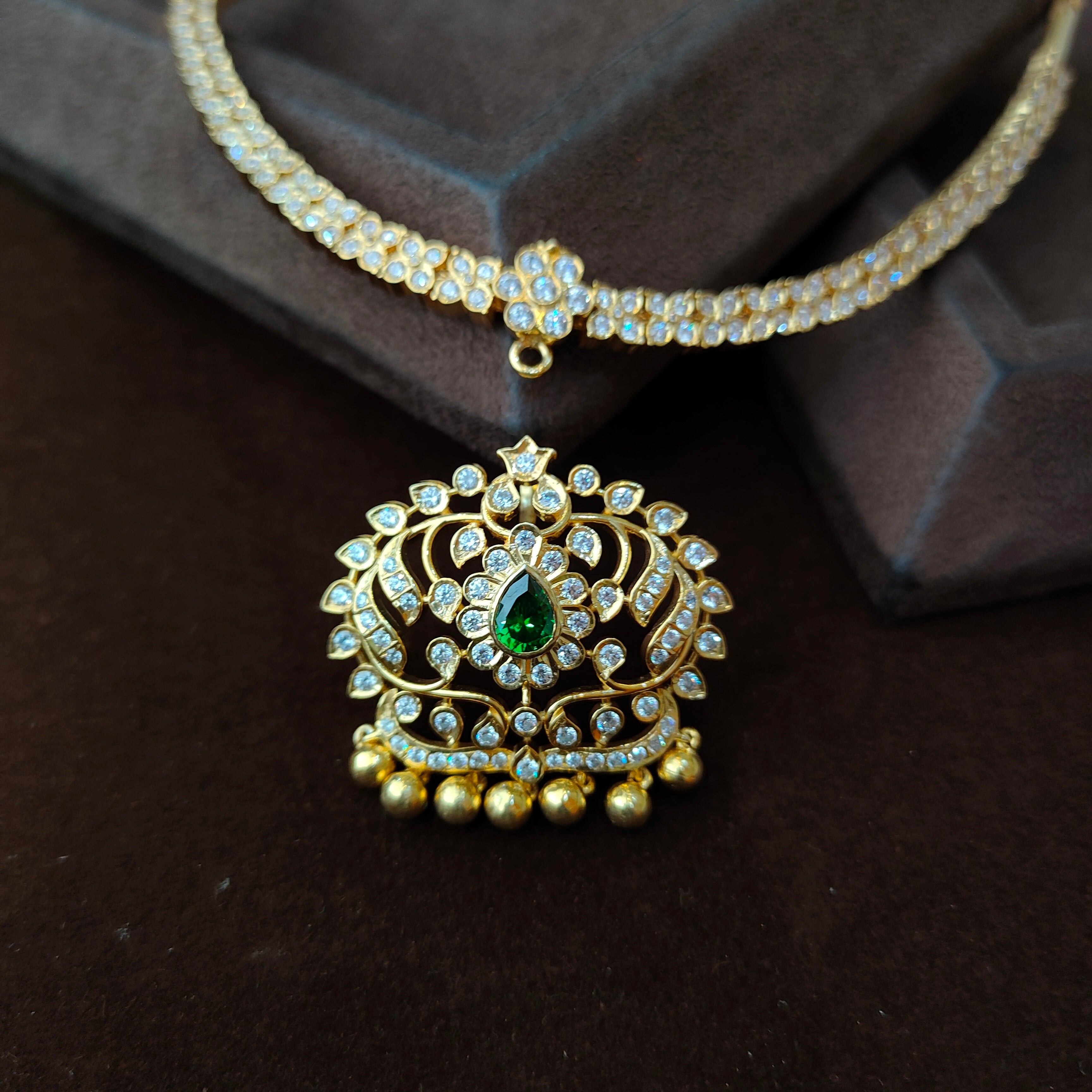 925 Gold plated  Padmini Attigai Necklace set-5561 ( MADE TO ORDER )