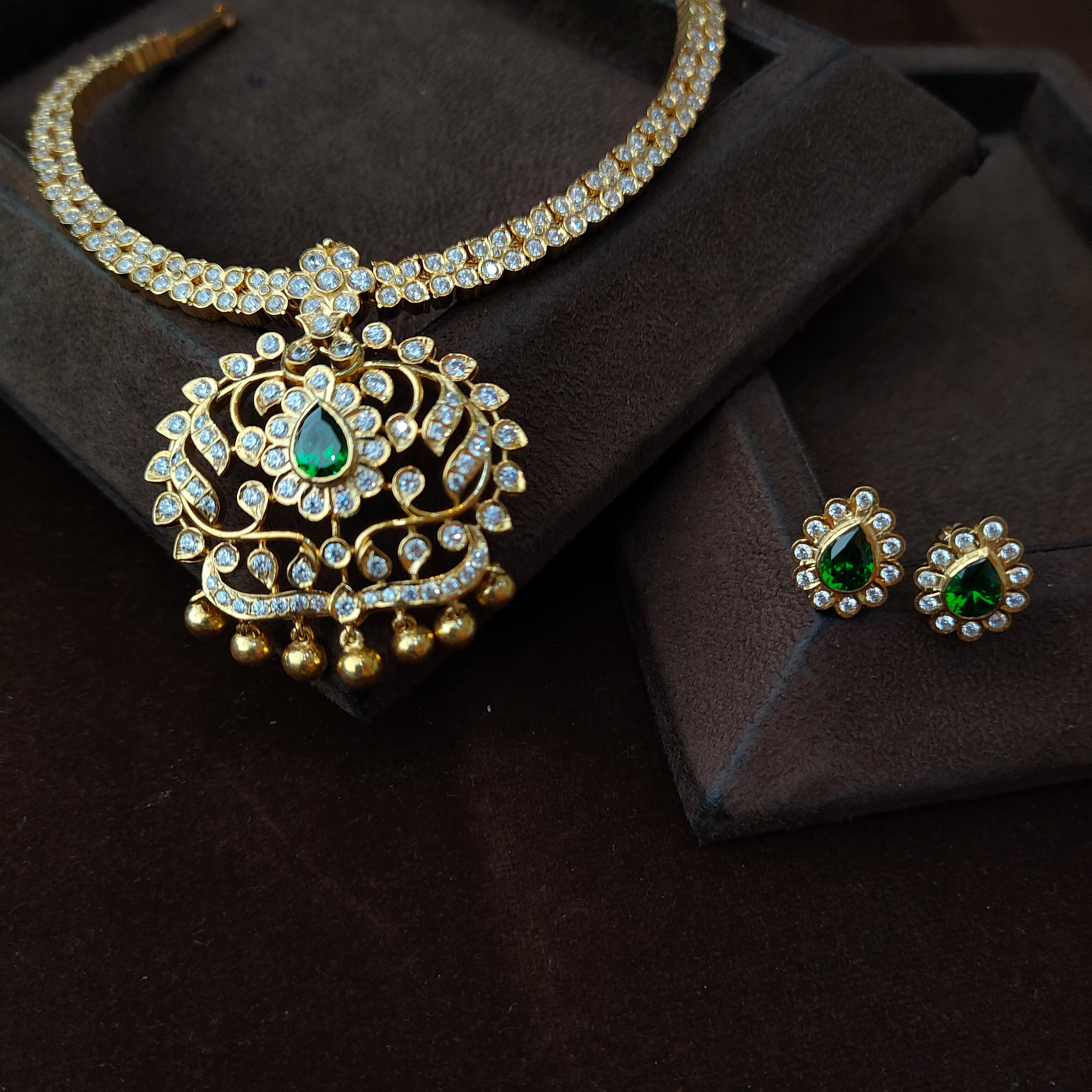 925 Gold plated  Padmini Attigai Necklace set-5561 ( MADE TO ORDER )