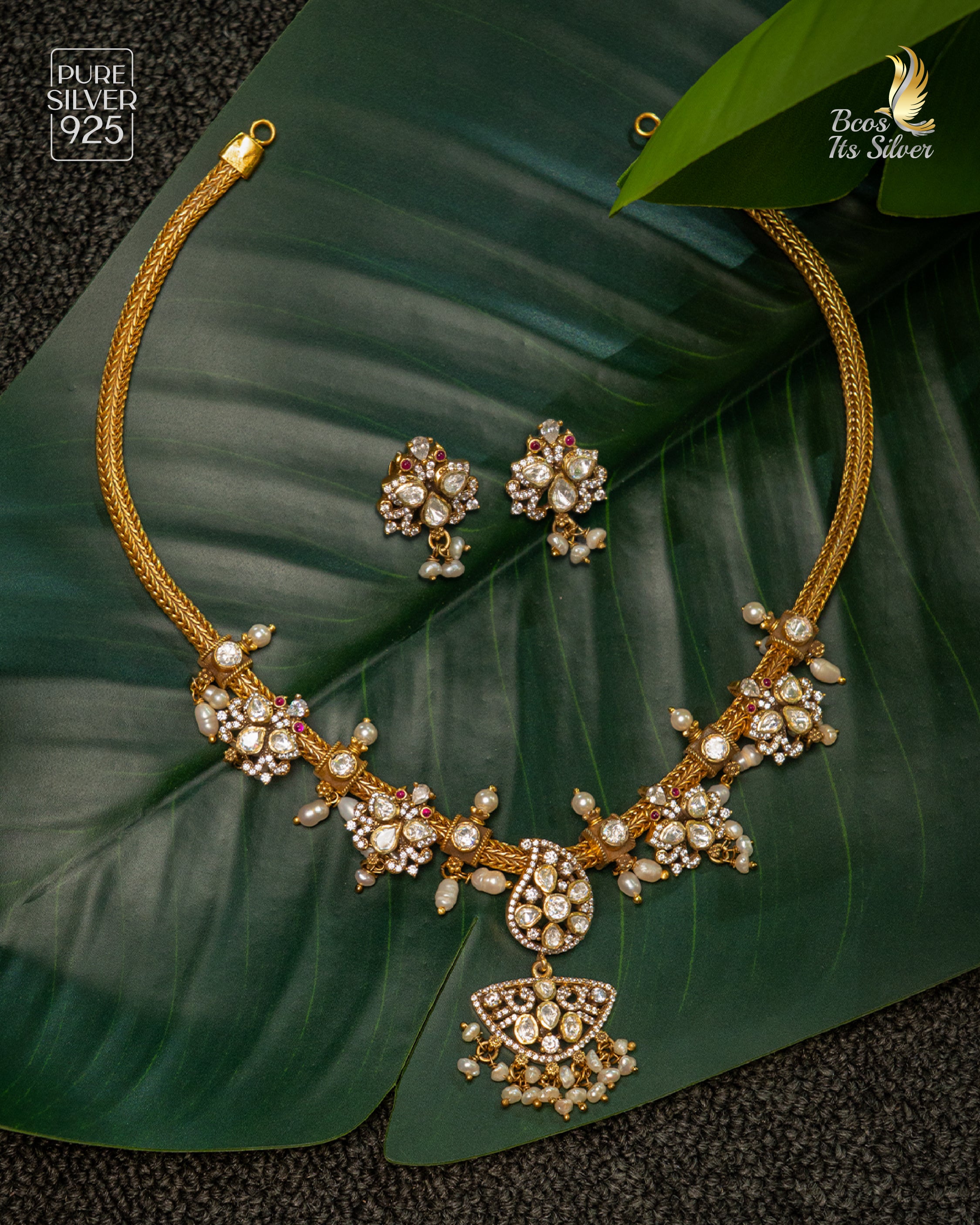 Pure 925 Silver Victorian Guttapusalu  Necklace only - 5552