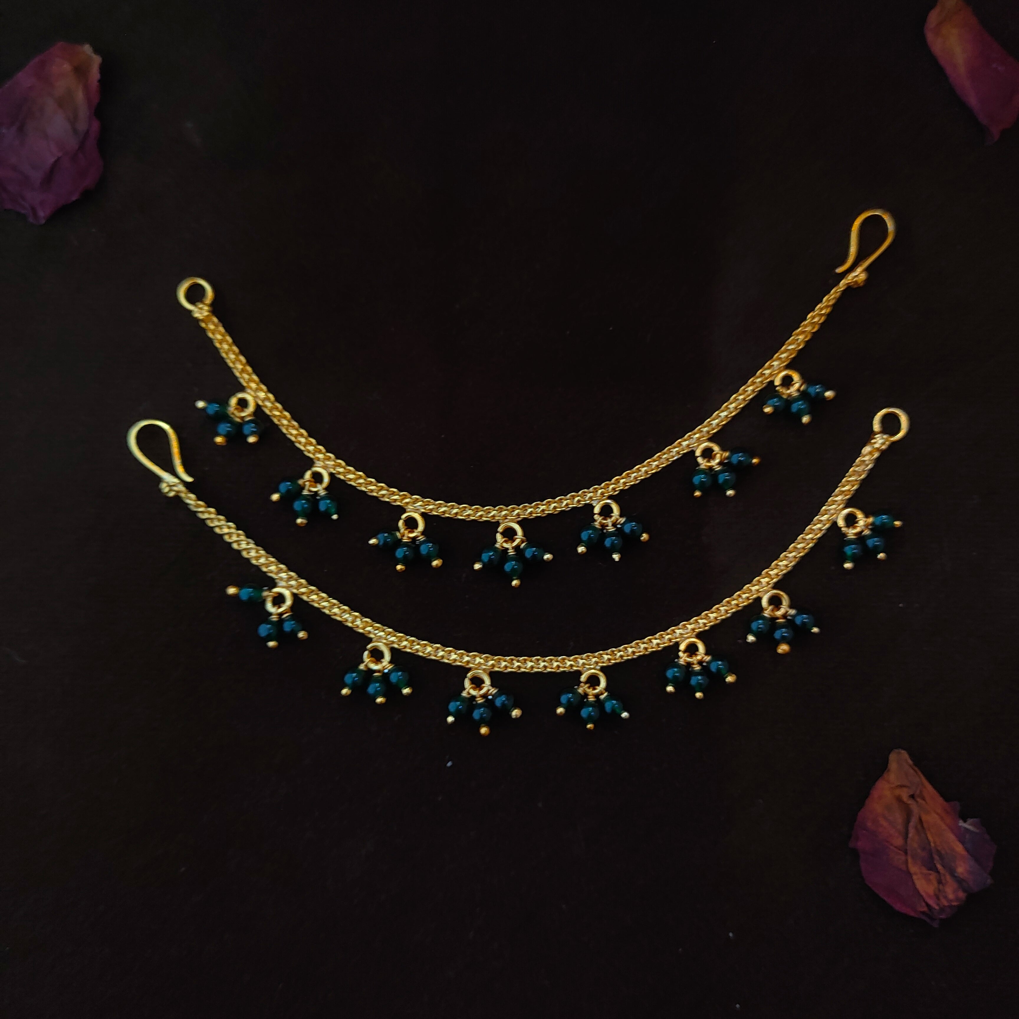 925 Silver Gold Plated Beads Earchain -1346