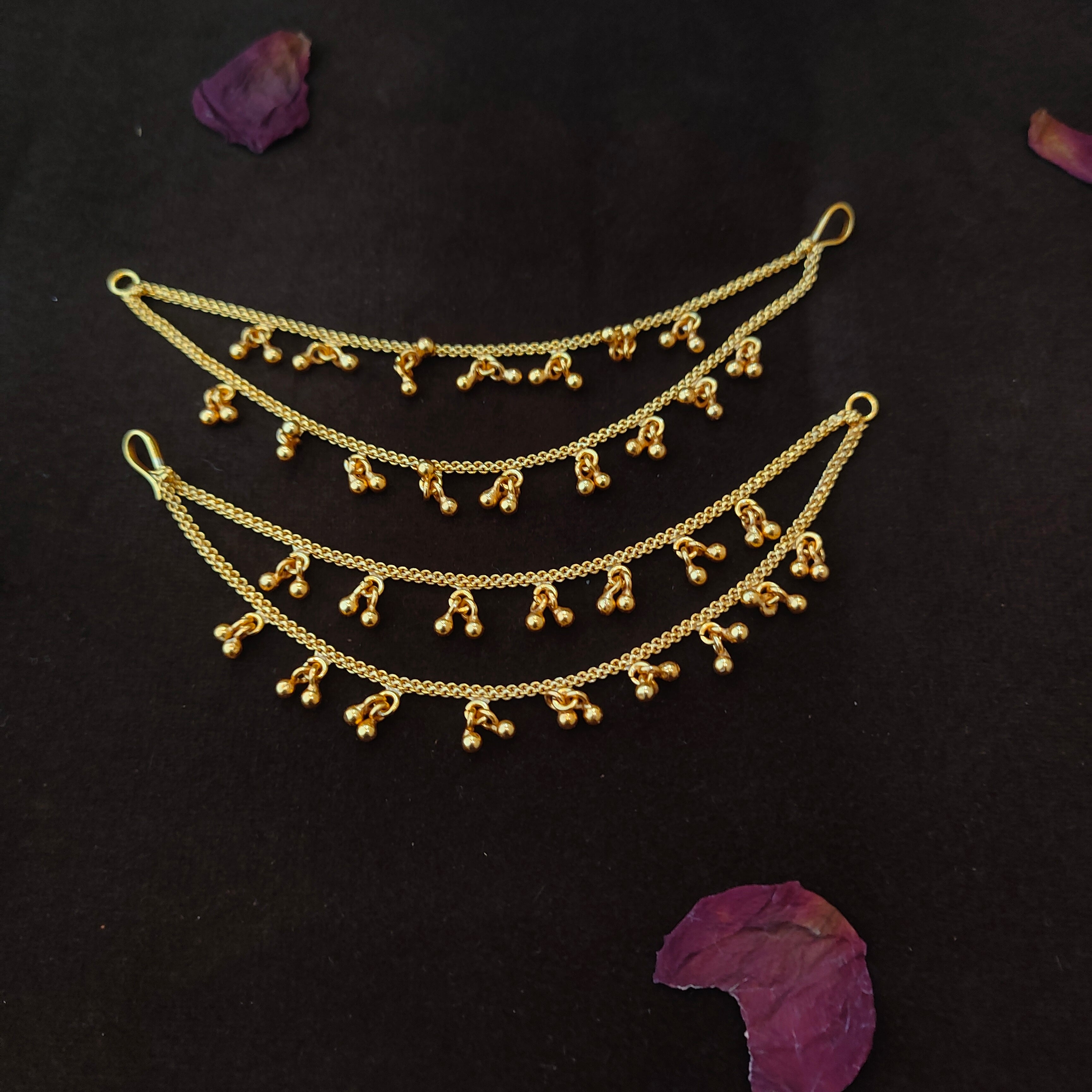 925 Silver Gold Plated Beads Earchain -1342