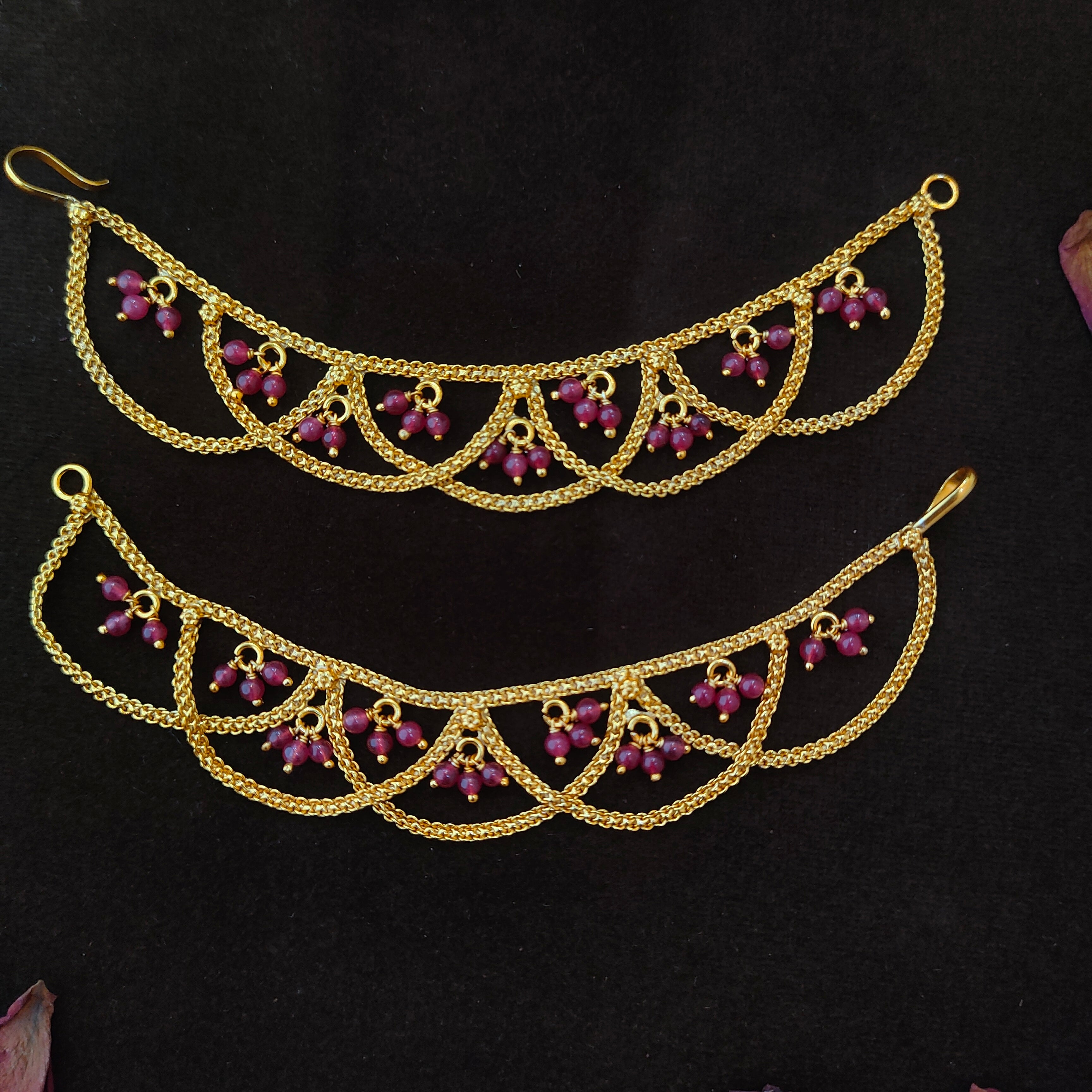 925 Silver Gold Plated Beads Earchain -1343