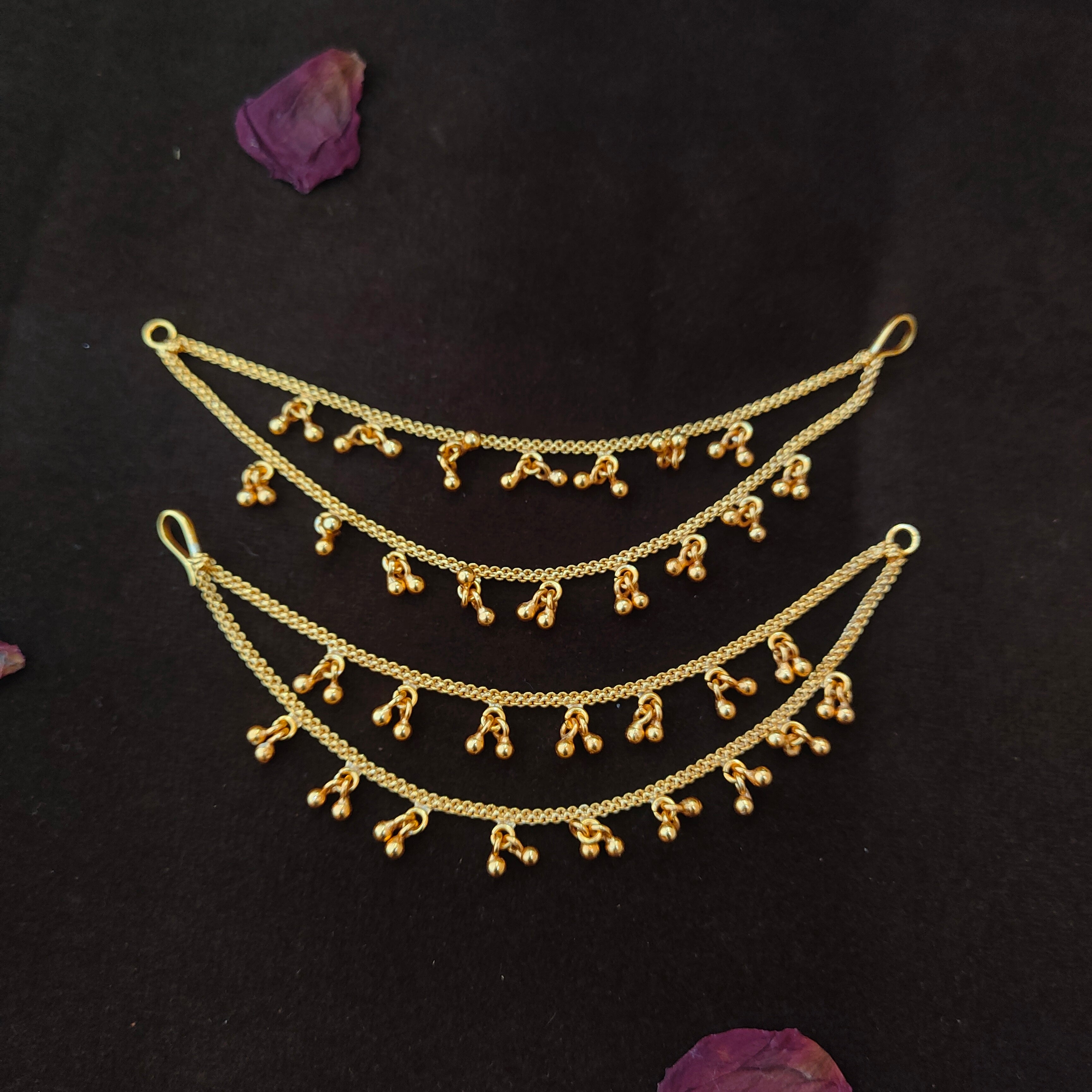 925 Silver Gold Plated Beads Earchain -1342