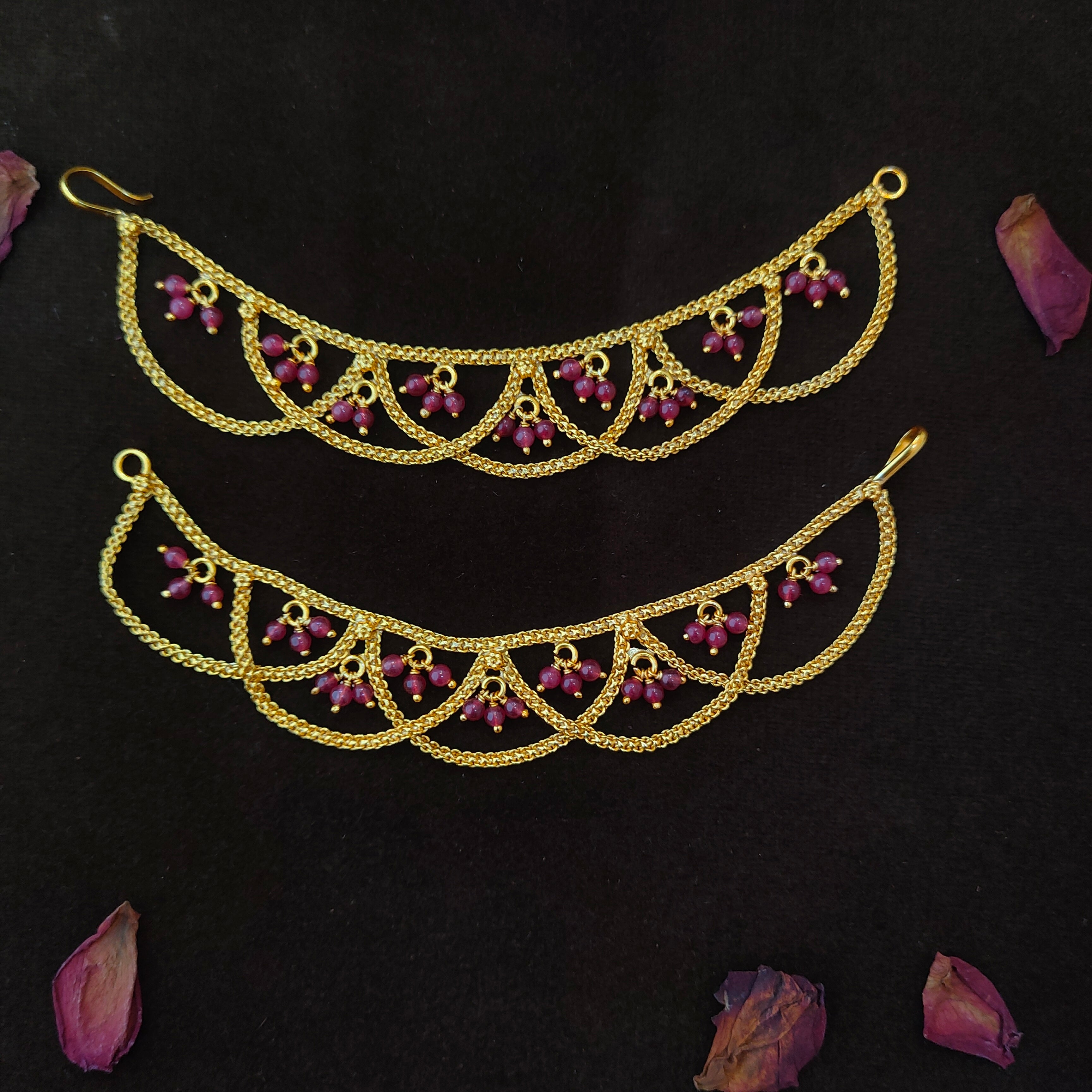 925 Silver Gold Plated Beads Earchain -1343