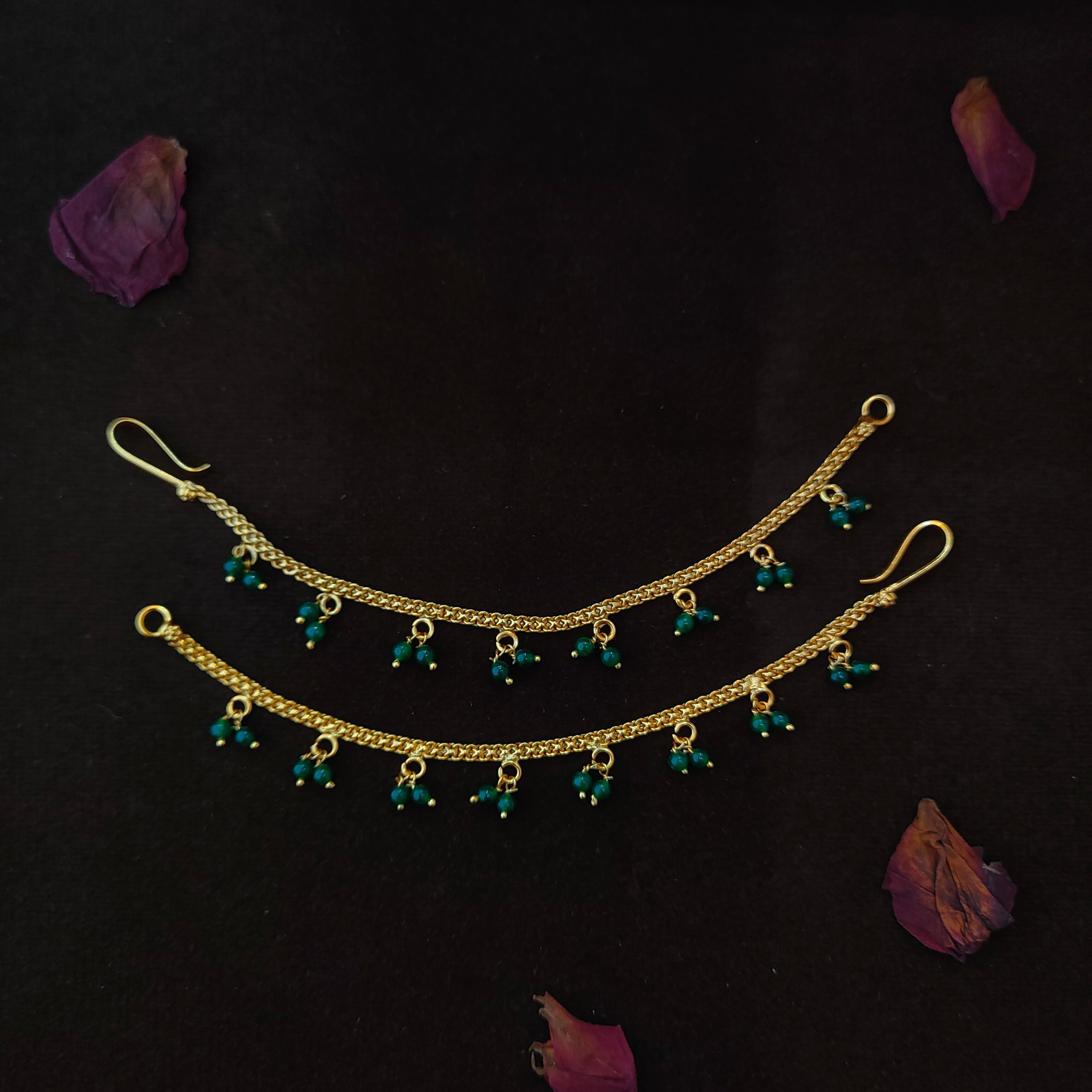 925 Silver Gold Plated Beads Earchain -1344