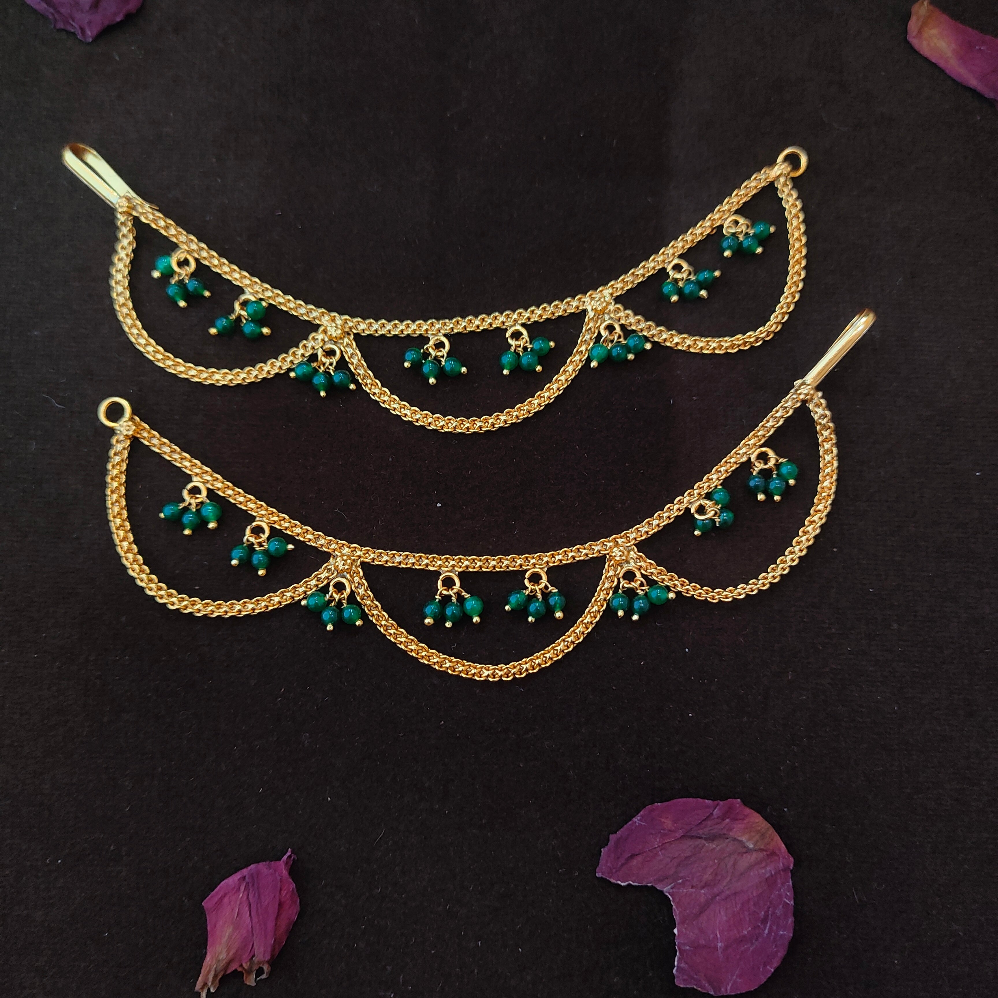 925 Silver Gold Plated Beads Earchain -1349