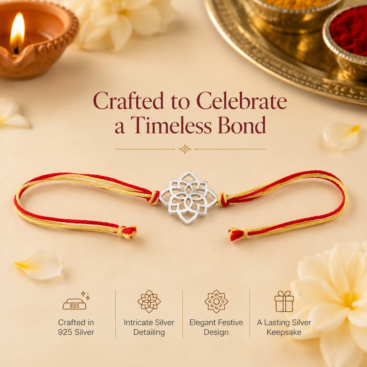925 Silver Rangoli Rakhi — 6284