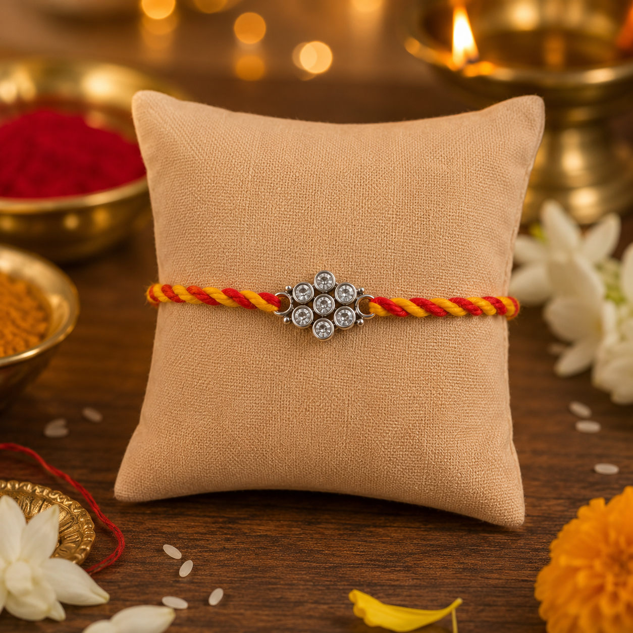 925 Silver Small Polki Rakhi — 3954
