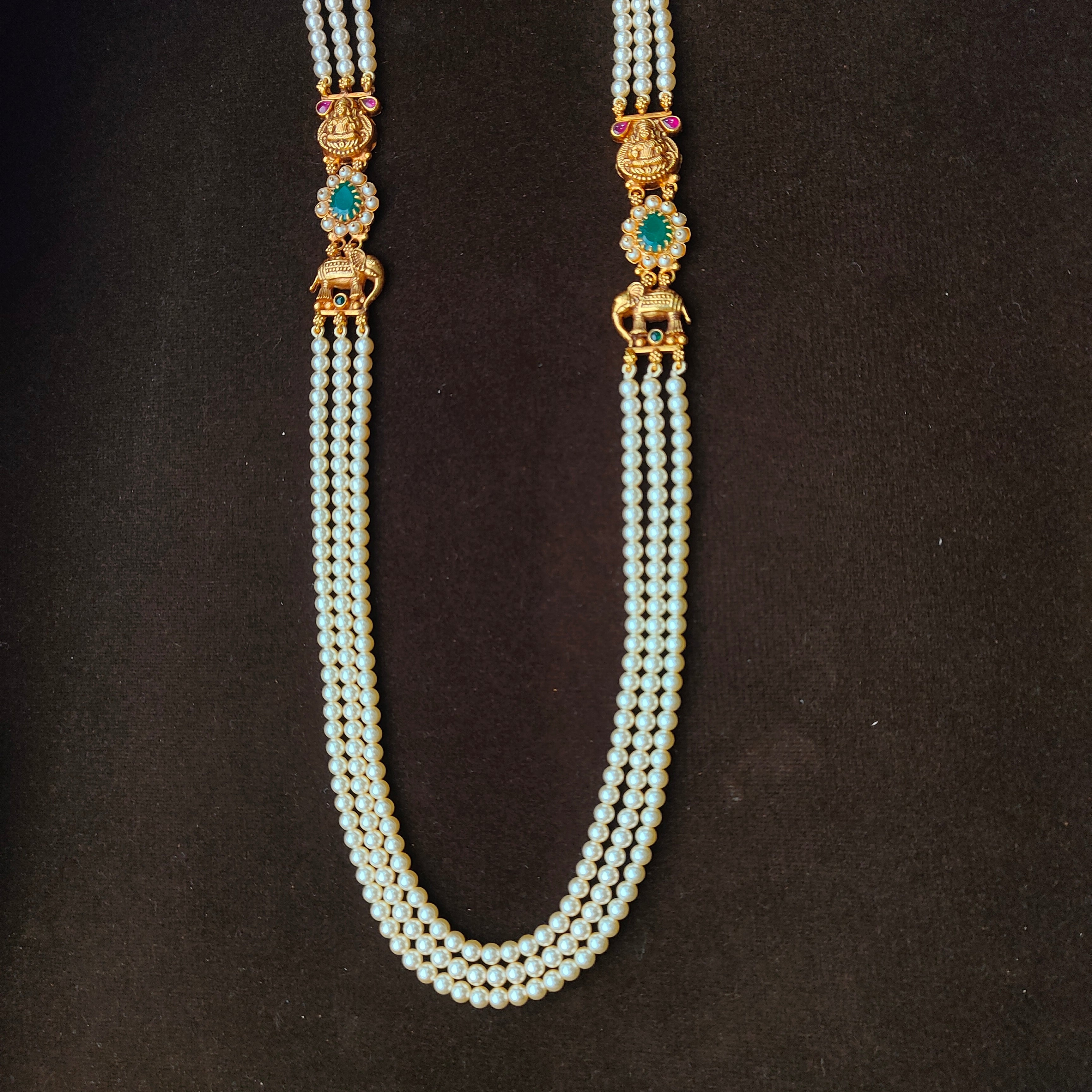 925 Silver Elephant with Lakshmi Beads Haram -5706