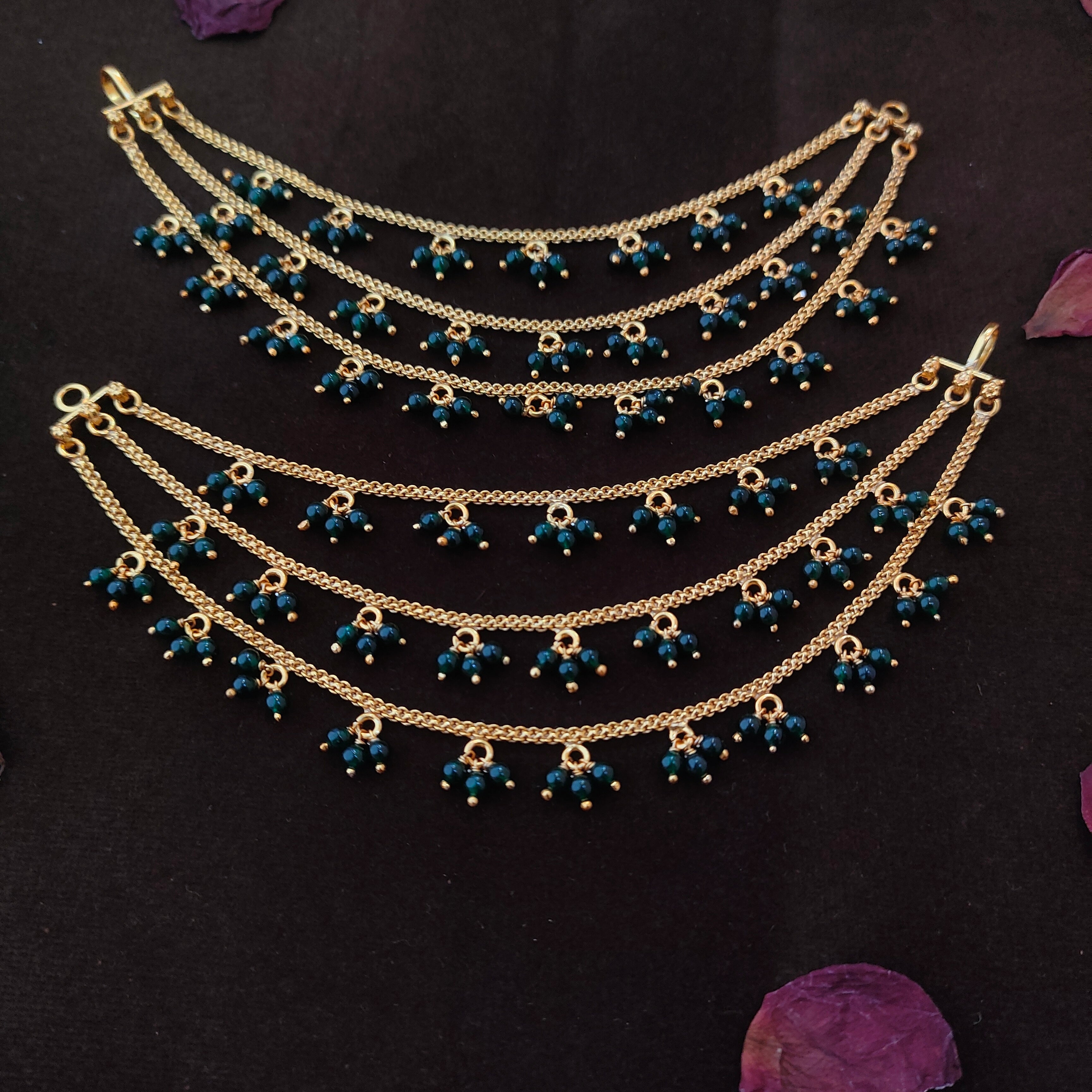 925 Silver Gold Plated Beads Earchain -1341