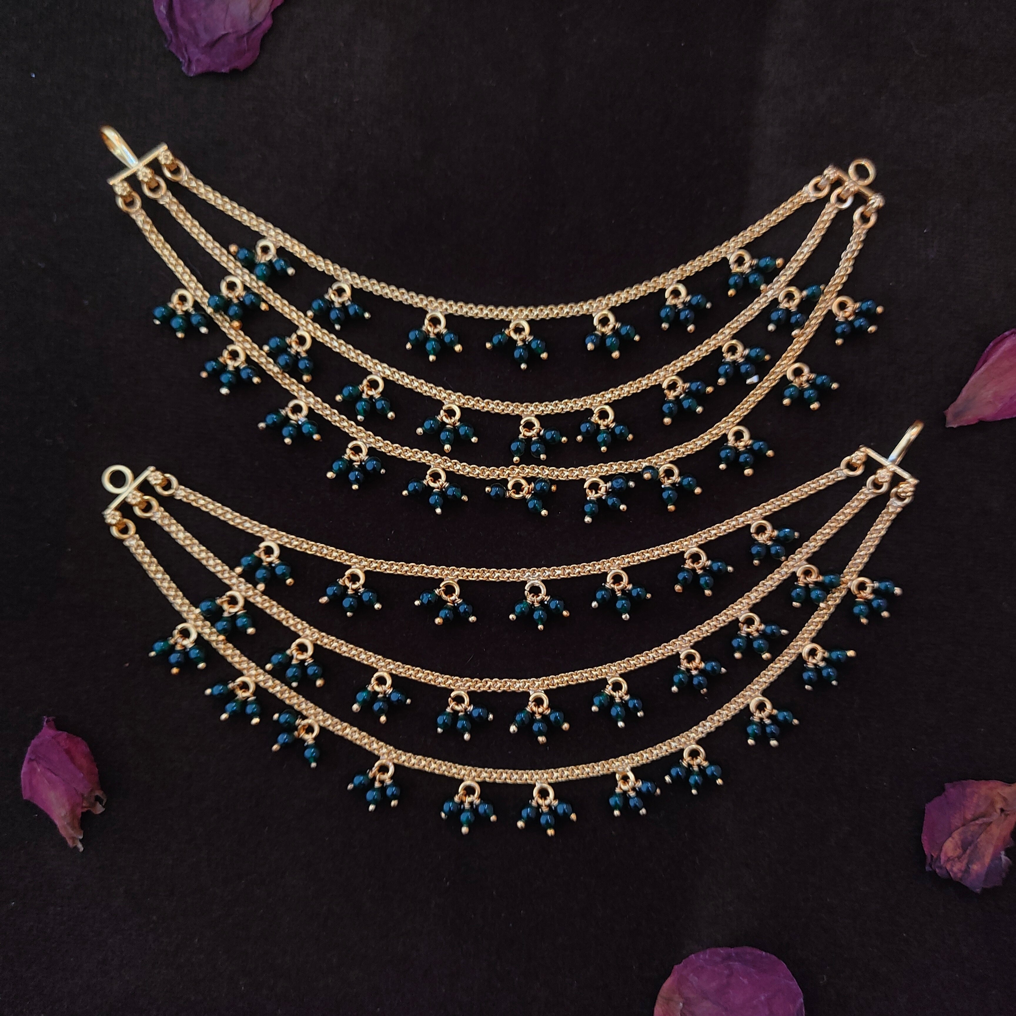 925 Silver Gold Plated Beads Earchain -1341