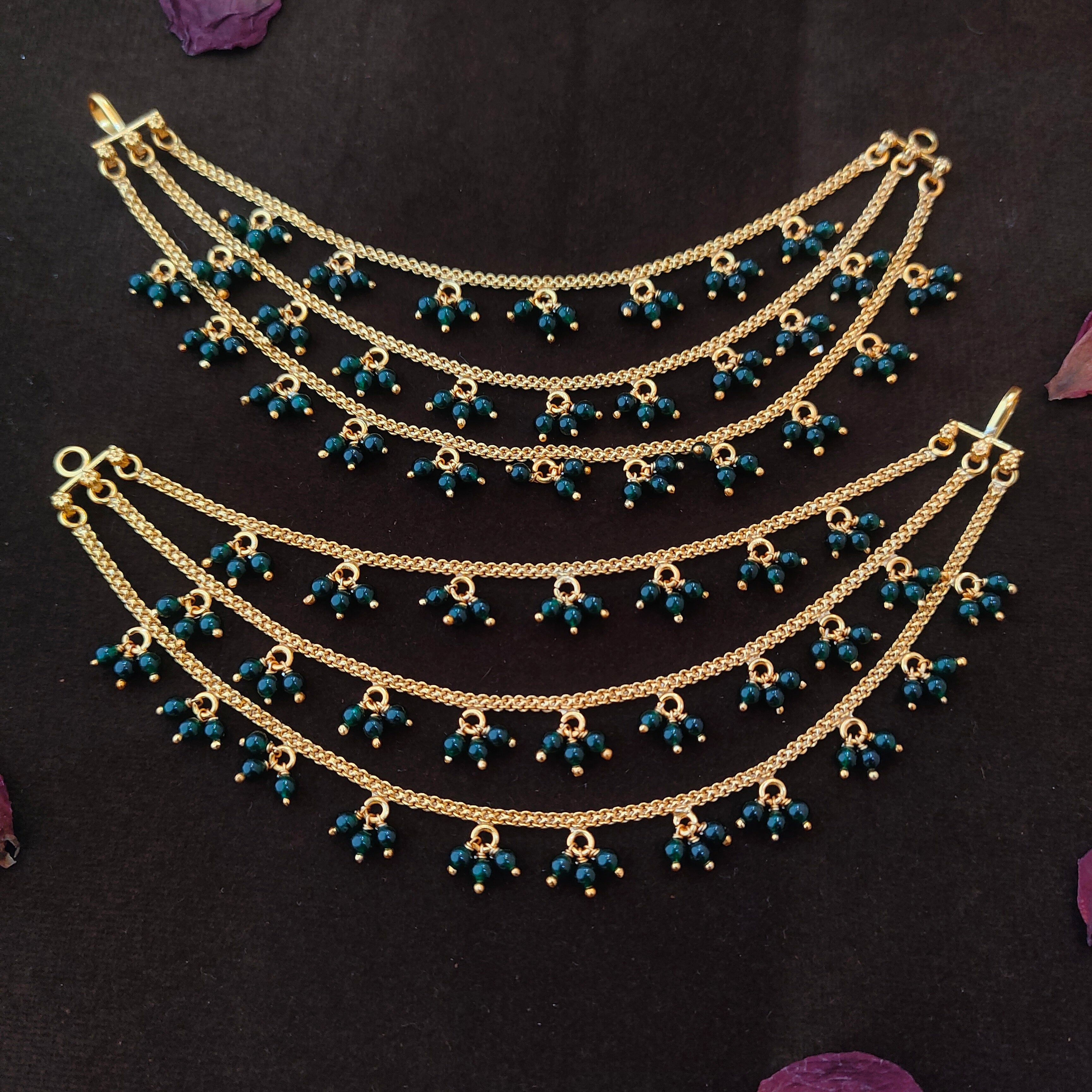 925 Silver Gold Plated Beads Earchain -1341