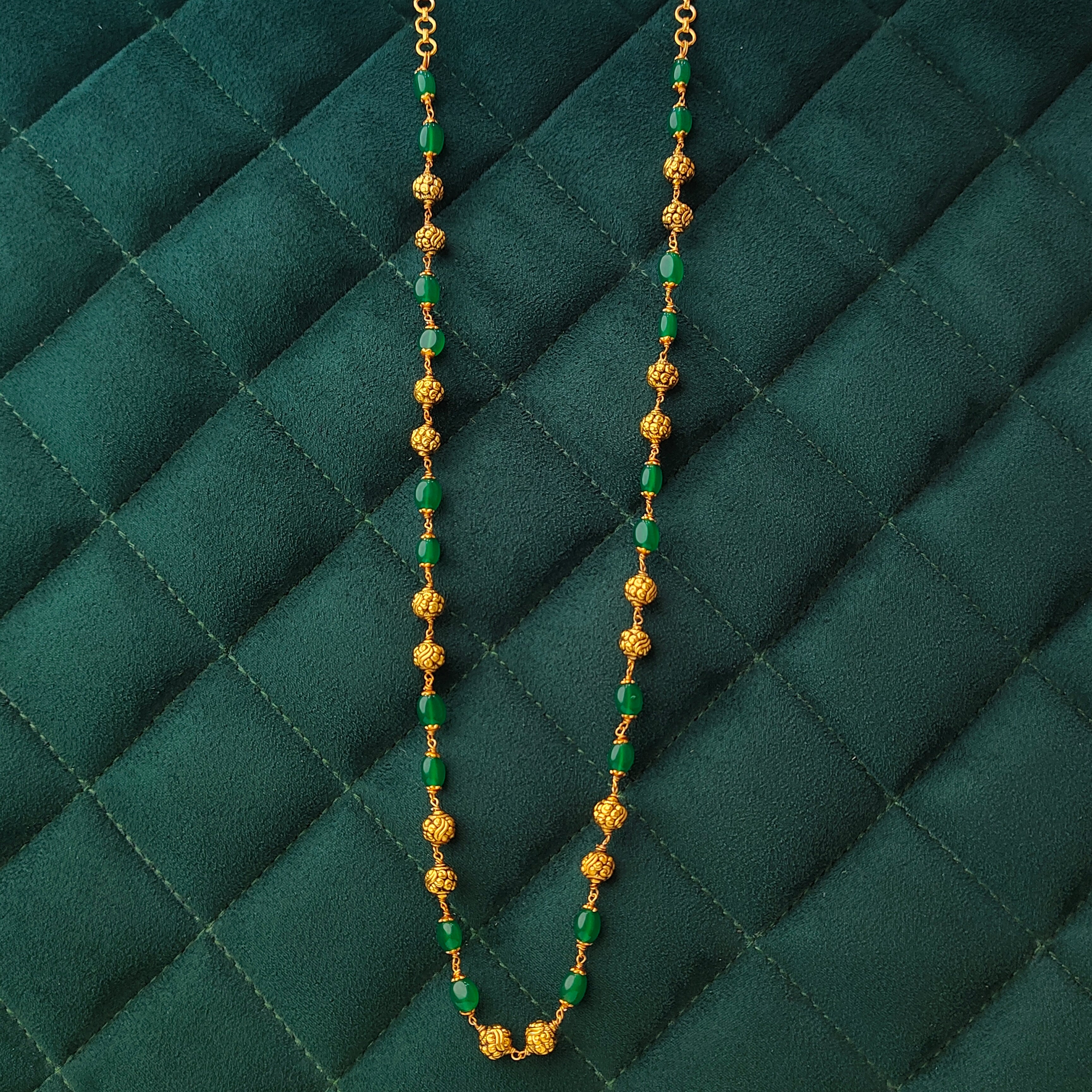 925 Silver Gold Plated Beads Mala -5593