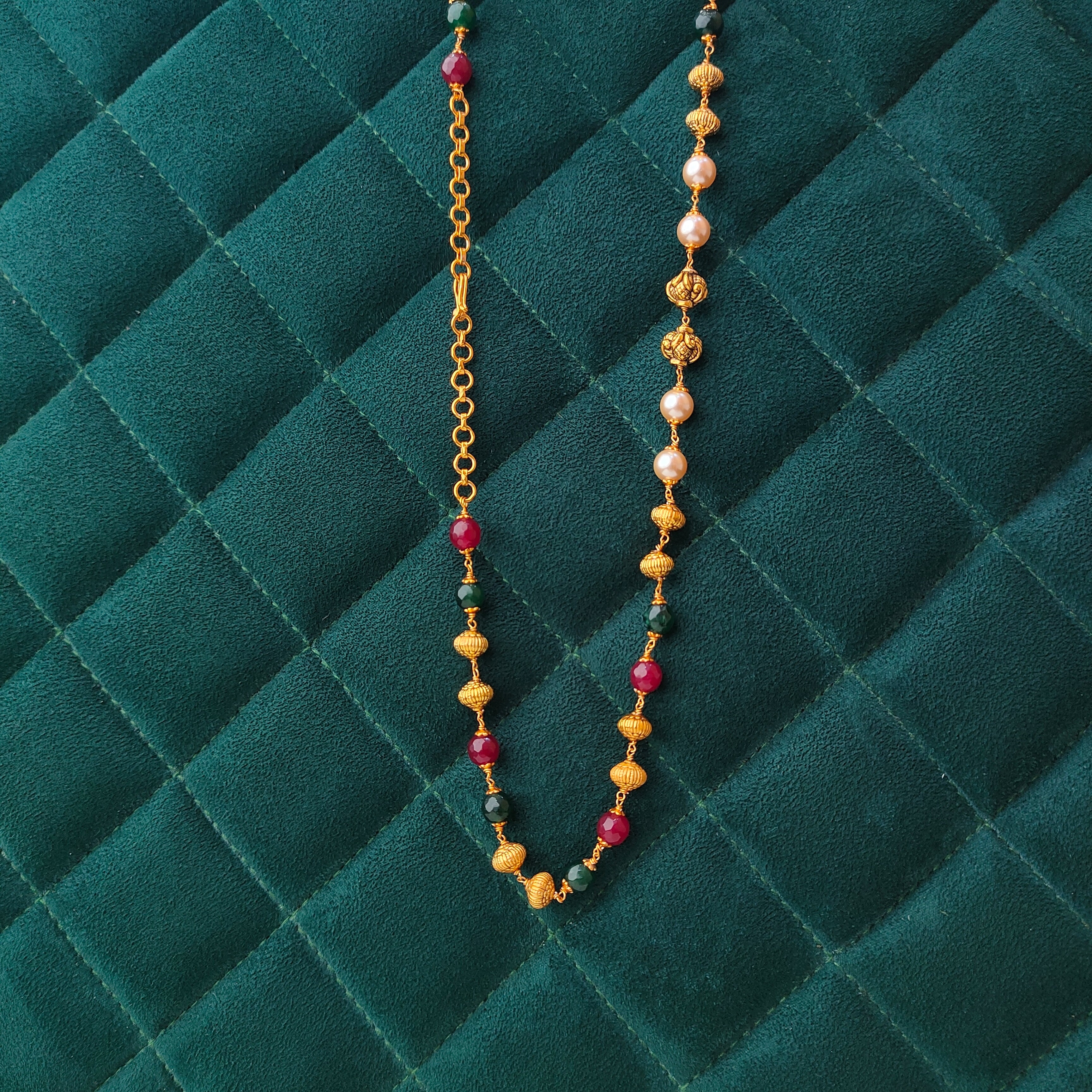 925 Silver Gold Plated Beads Mala -5591