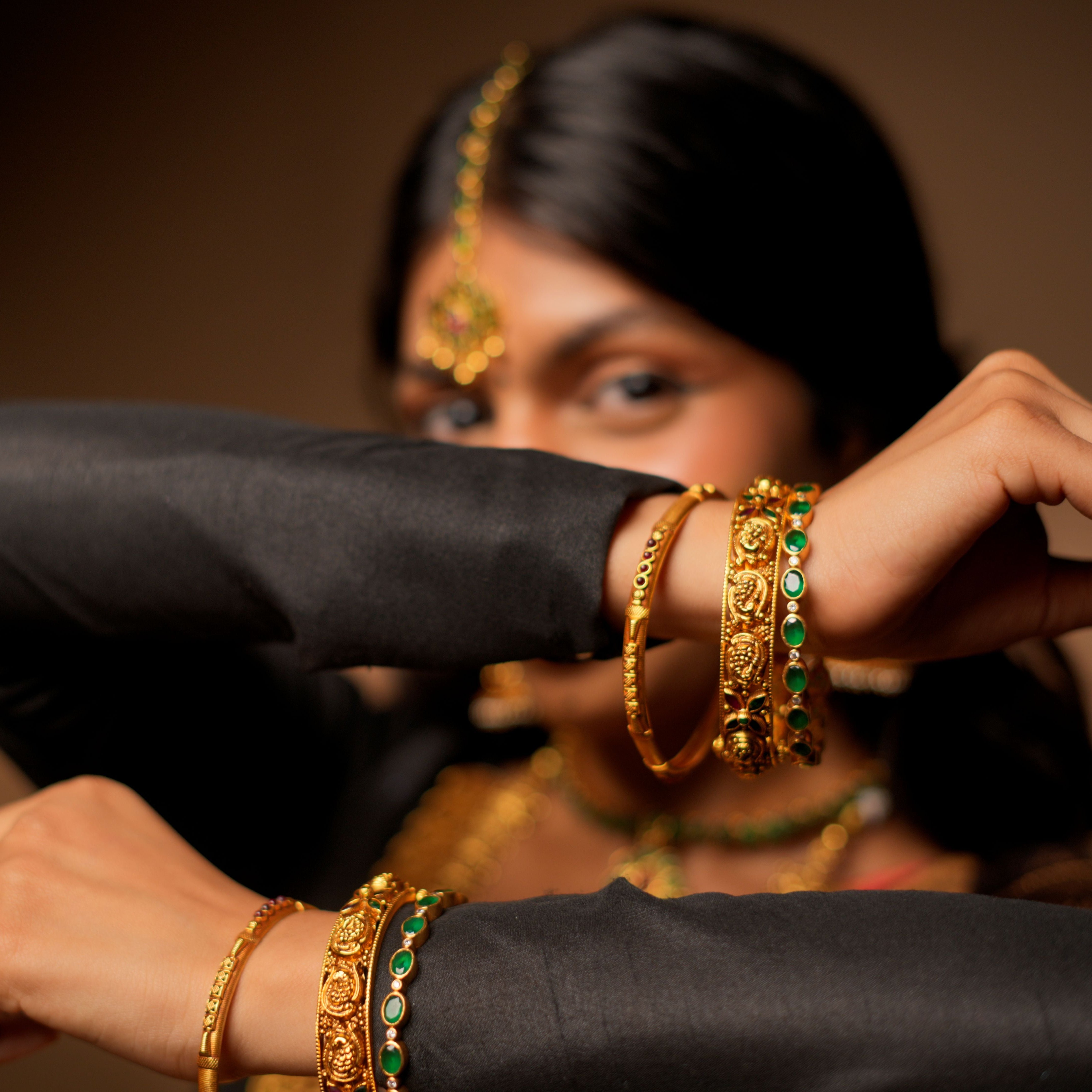 Gold Plated Bridal Full Set Price for only Green Attigai and green tikka