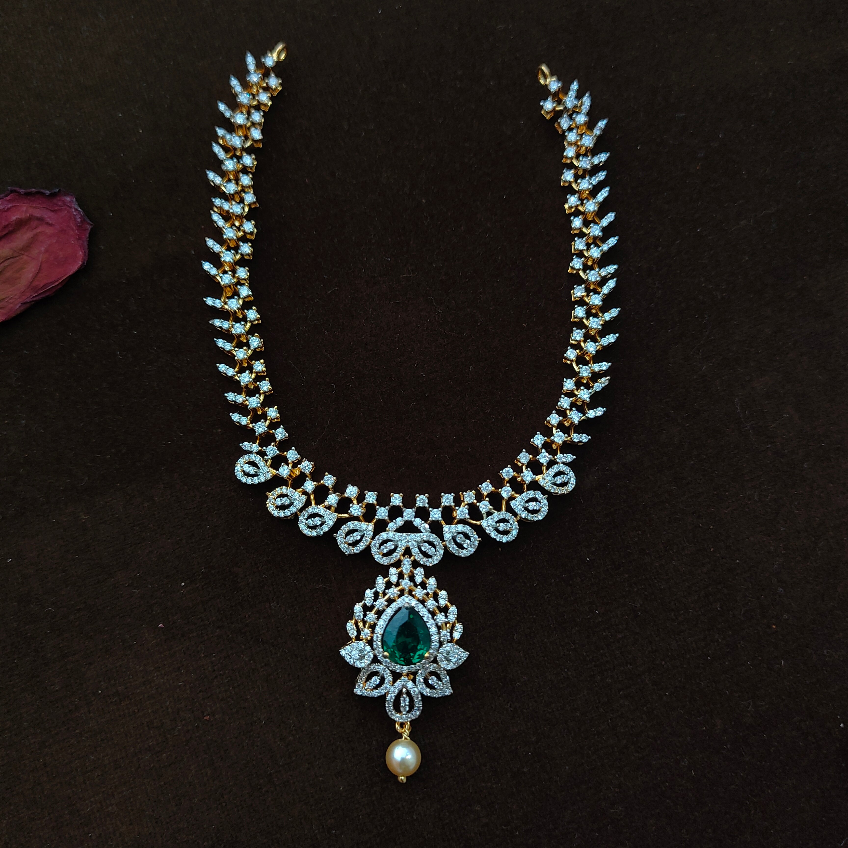 925 Silver Gold Plated CZ Necklace set-1351