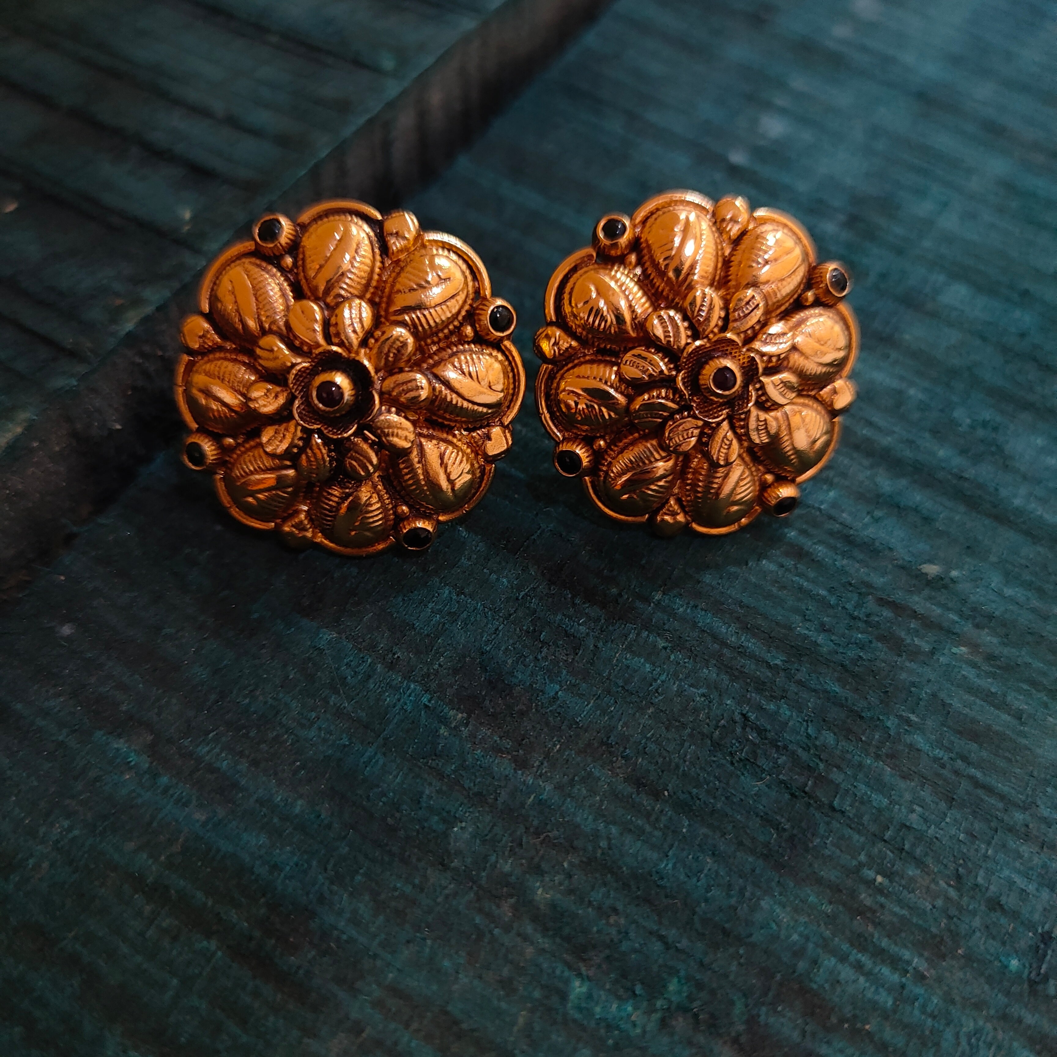 925 Silver Gold Plated Floral Earstud -1395